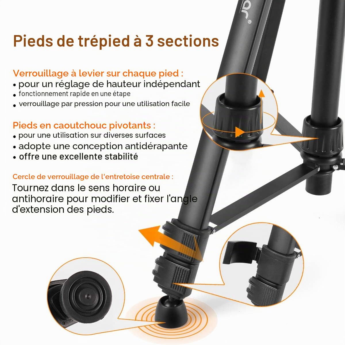 Huepar TPD16 Trépied en aluminium tête plate niveau laser poignée niveau à bulle filetage 5/8"-11 adaptateur 1/4"-20 sac de transport inclus
