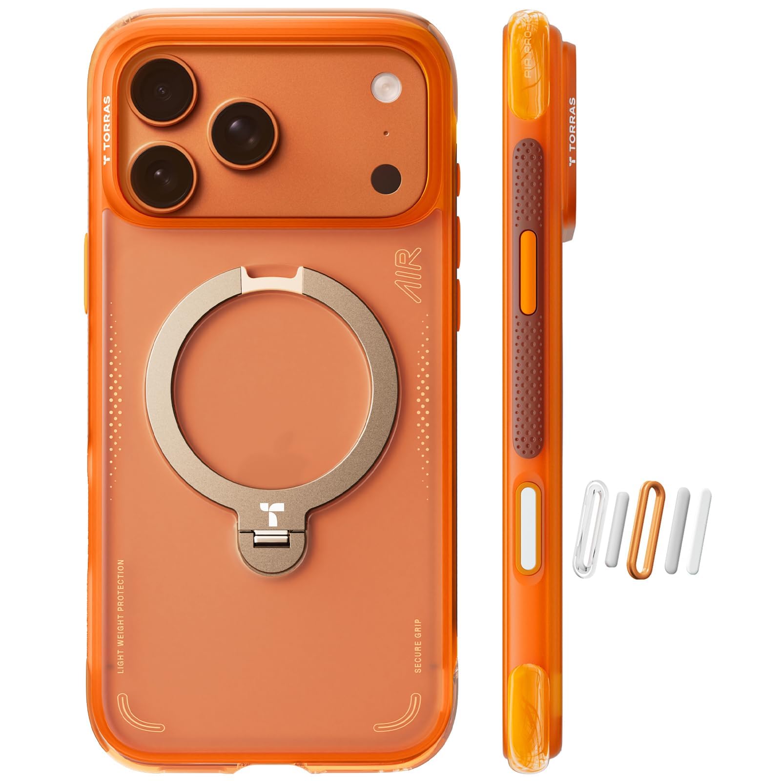 TORRAS Ostand Q3 Air Original for iPhone 17 Pro Max Case, 360° Magnetic Stand, MagSafe Compatible, Mil-Grade Drop Tested, Camera Control Button, Shockproof for 17 Pro Max Cover, Horizon Orange