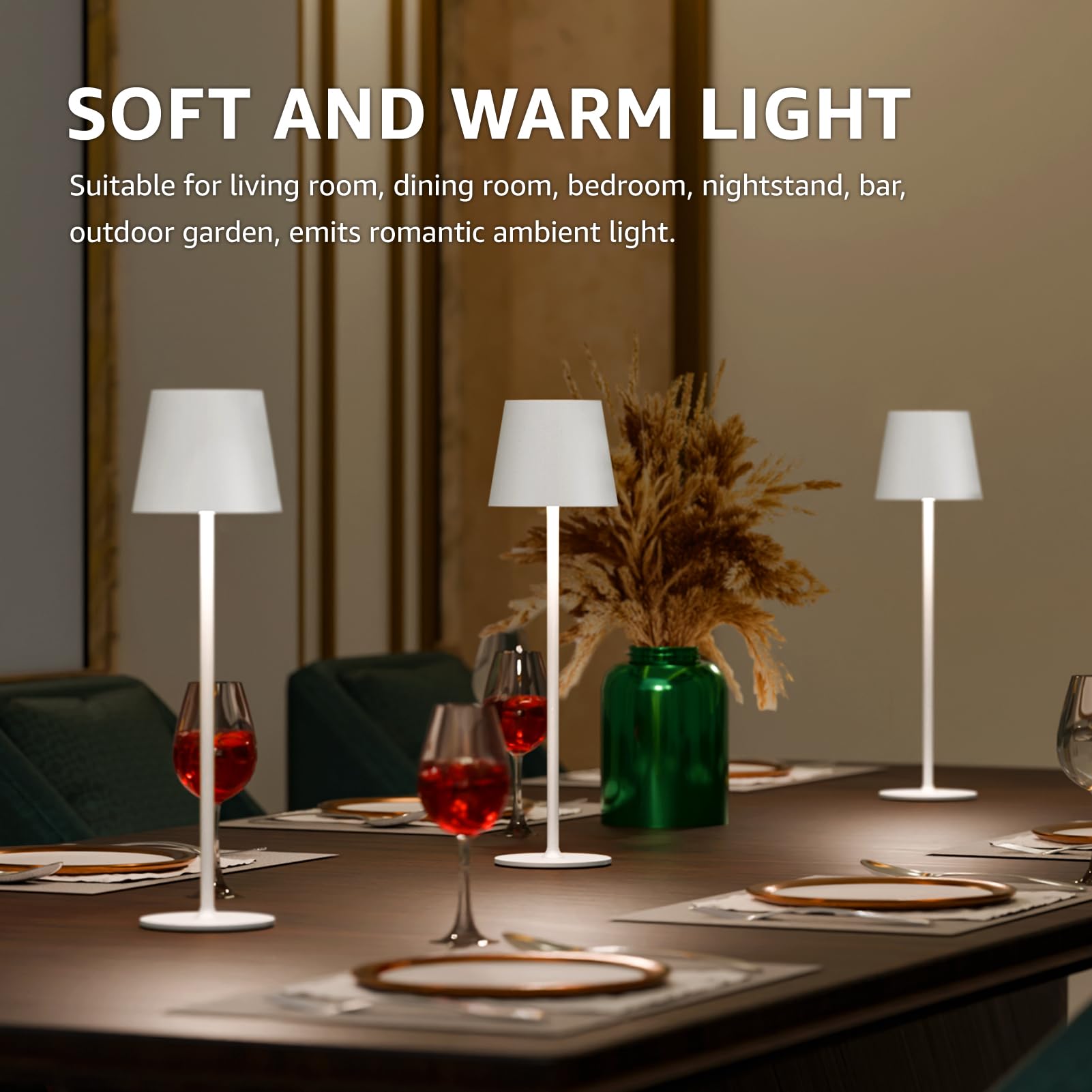 uuffoo Confezione da 3 lampade da tavolo senza fili, ricaricabili a batteria, 5000 mAh, luci LED touch control portatili, 3 colori dimmerabili, per esterni, caffè, camera da letto, cucina (bianco)
