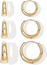 Small Gold Hoop Earrings Set for Women,14K Gold Plated Hypoallergenic Lightweight Thick Chunky Gold Hoops Huggie Earrings for Women Trendy Jewelry