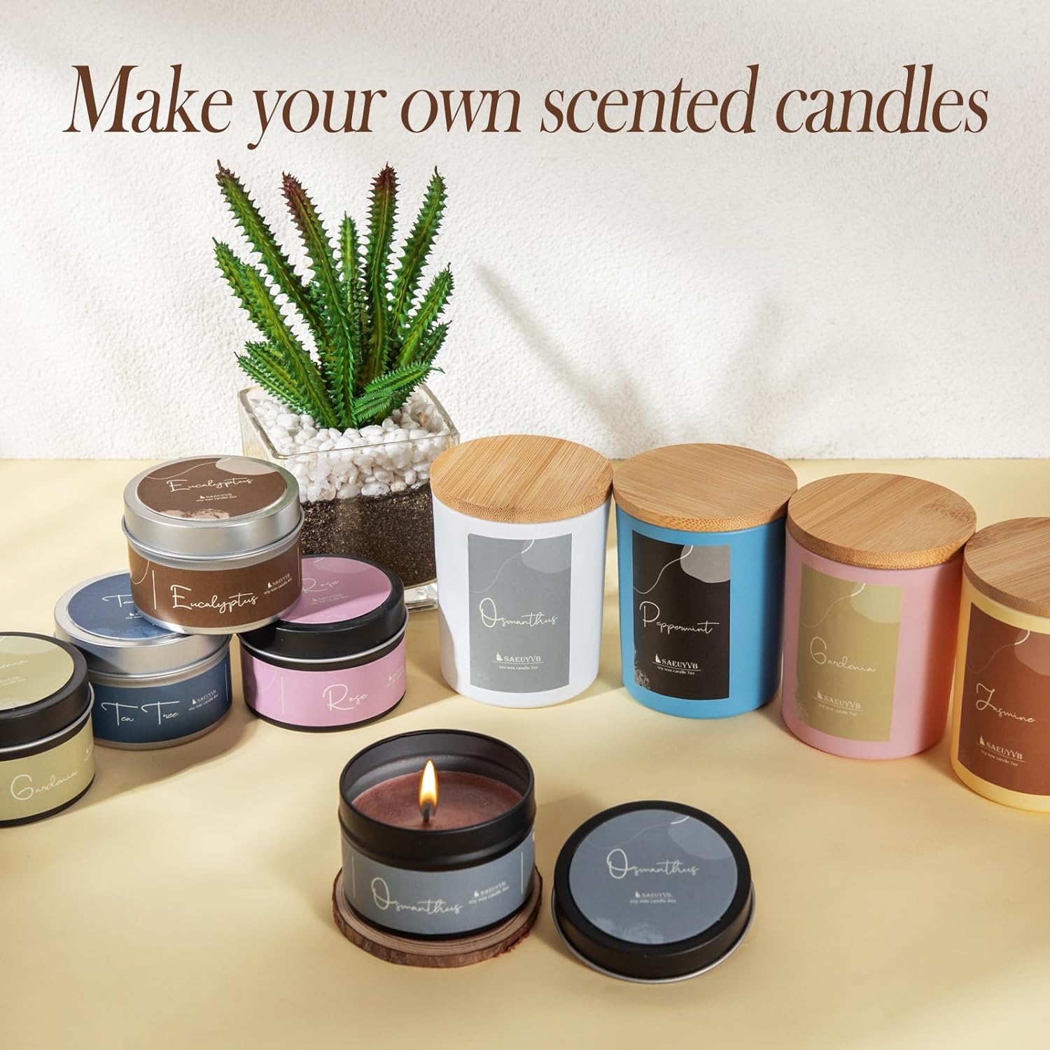 SAEUYVB Candle Making Kit - DIY Starter Soy Candle Making Supplies with Wax Melter, Including Soy Wax, 10 Candle Jars, 10 Pleasant Scents, Color Dyes & More，Perfect Candle Making Kit for Adults