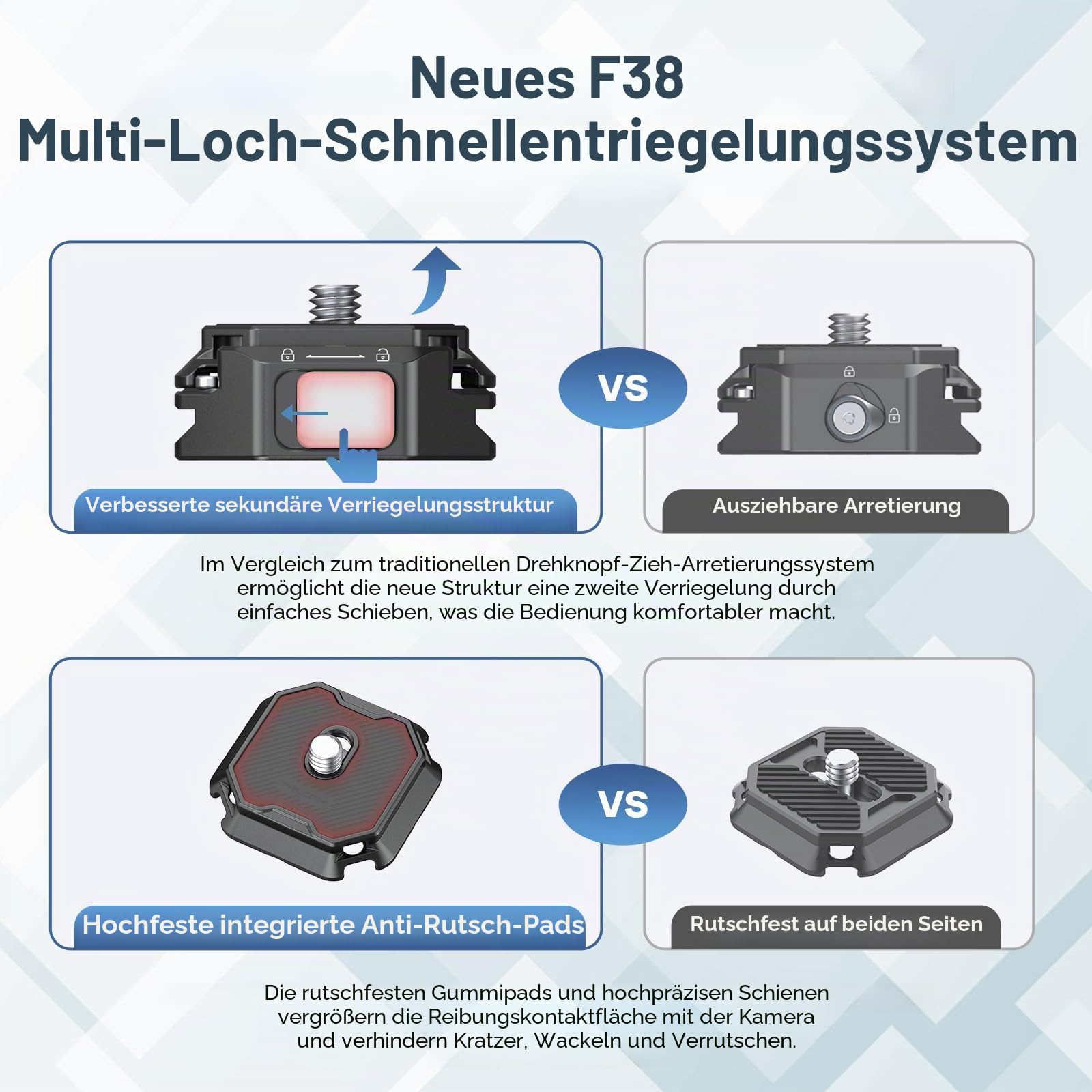 FALCAM F38 Schnellwechselplatten Kit V2, Basis und Platte, mit 1/4" & 3/8" Adapter, Aluminiumlegierung, Anti-Lockerungs-Design, kompatibel mit Arca Swiss, für Stative/Einbeinstative/Stabilisatoren