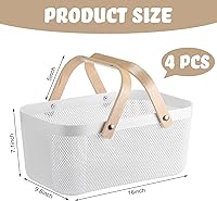 Vista 3 de Sadnyy 4 piezas Cesta de almacenamiento de malla de plástico para jardín, con mango de madera, cesta multifuncional de malla para cocina, gabinete