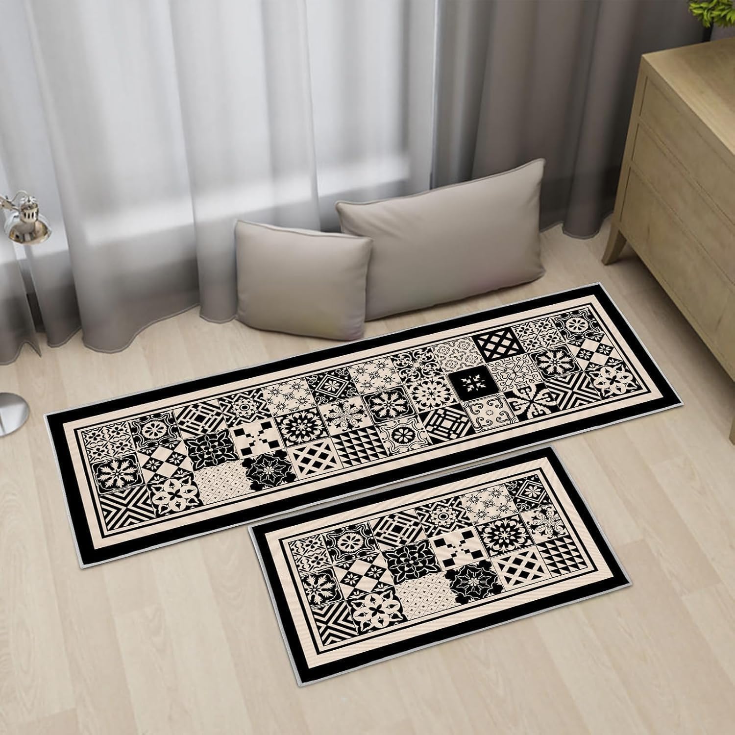 - Kitchen Mat for Floor Combo Anti Slip Rubber Mats Multi Purpose Runner & Printed Mat Set for Home Rug with Anti Skid Backing for Living Room, (18 x 28 Inch & 18 * 54 Inchs) (Blue)