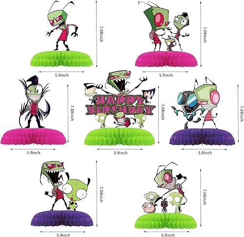 Miniatura 2 de 7 piezas de suministros de fiesta de cumpleaños de invasor, decoración 3D de doble lado para mesa lateral con temática de panal de abeja para