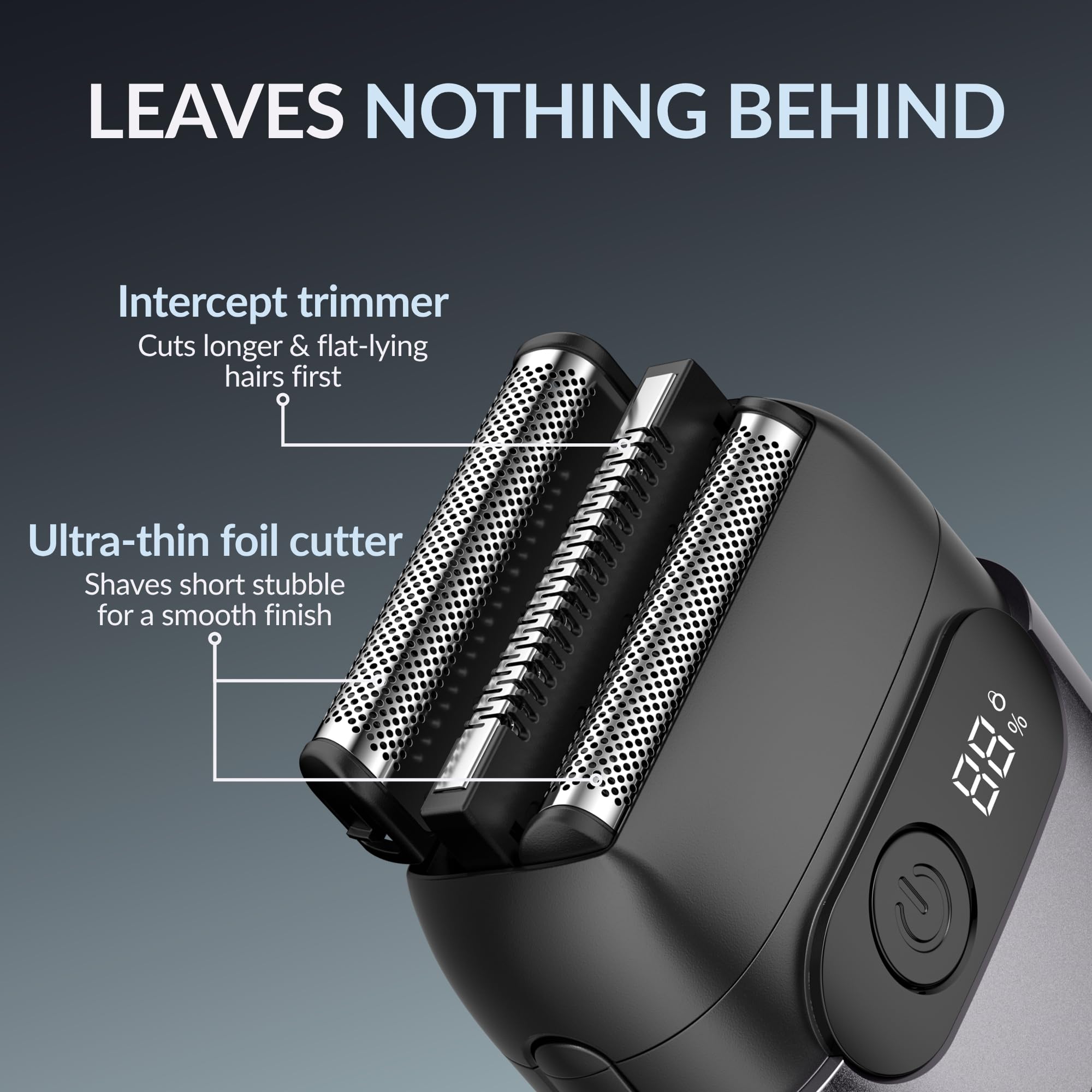 BarberBoss - Afeitadora compacta para hombre, cuchillas flotantes de acero inoxidable, cabezal de hoja magnético, pantalla LED inteligente (Gris Metálico)