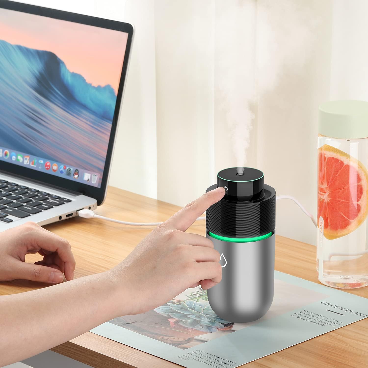 Car Diffuser for Essential Oils, SEVEYEE USB Humidifiers for Bedroom Travel, 200mL Aromatherapy Cool Mist Humidifier for Vehicle Home Office(Grey)