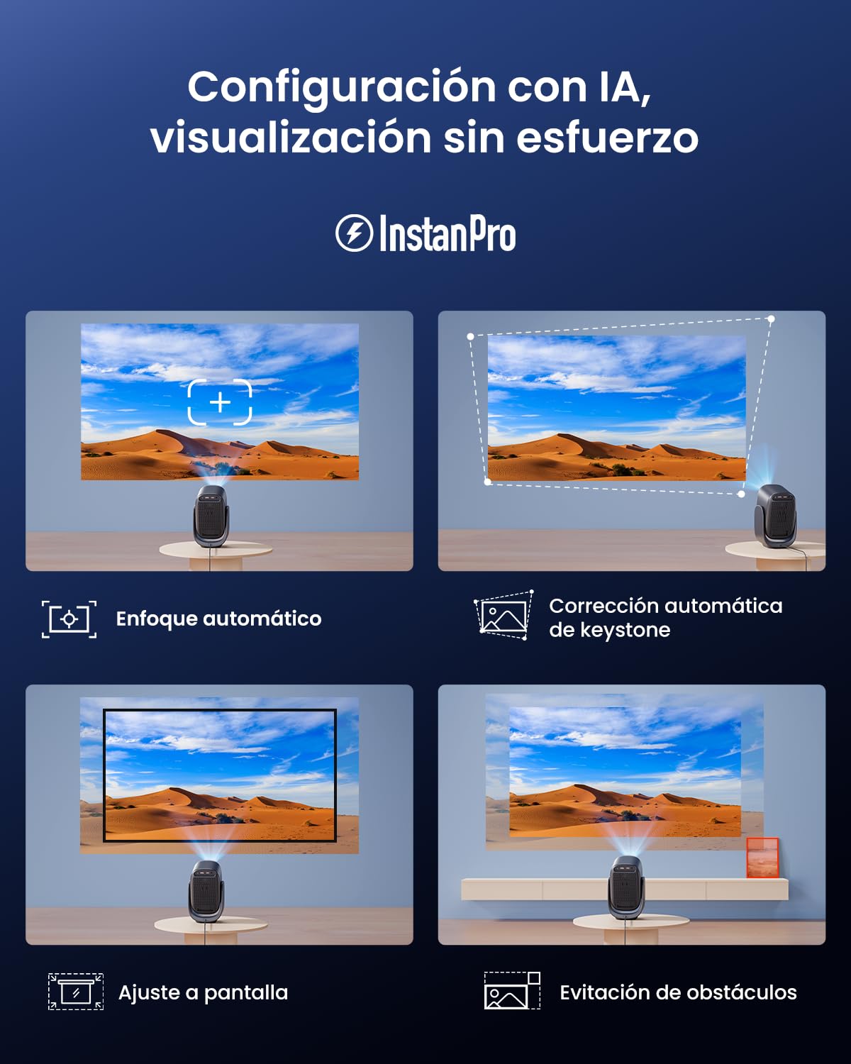 Dangbei N2 Mini Proyector 1080p, Proyector Portatil Full HD, Ajustable Soporte y Rotación de 190°, Enfoque Automático, Netflix, Dolby Audio, WiFi6 y Bluetooth 5.2