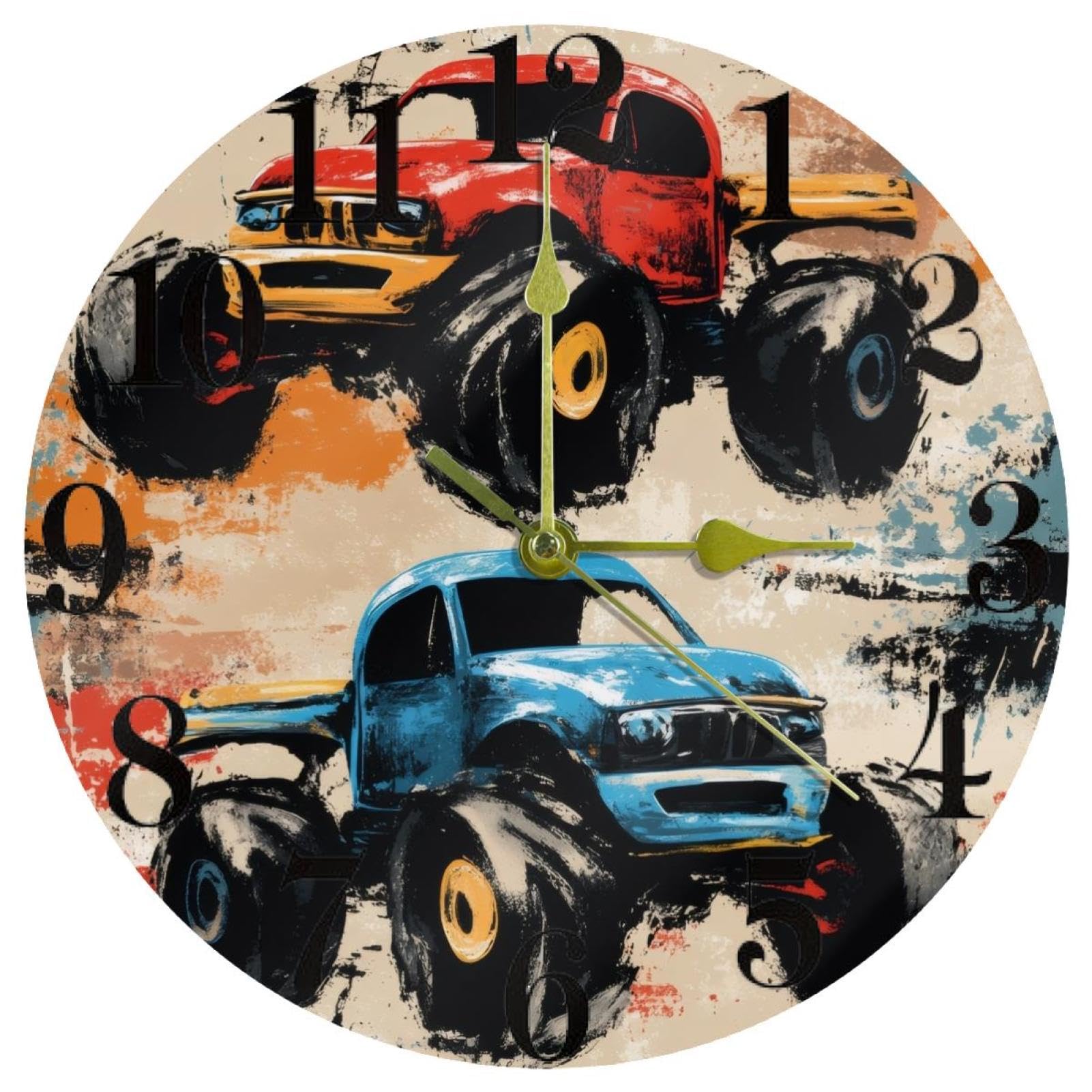 Horloge murale pour maison et école grand modèle monstre bleu et rouge sans bruit