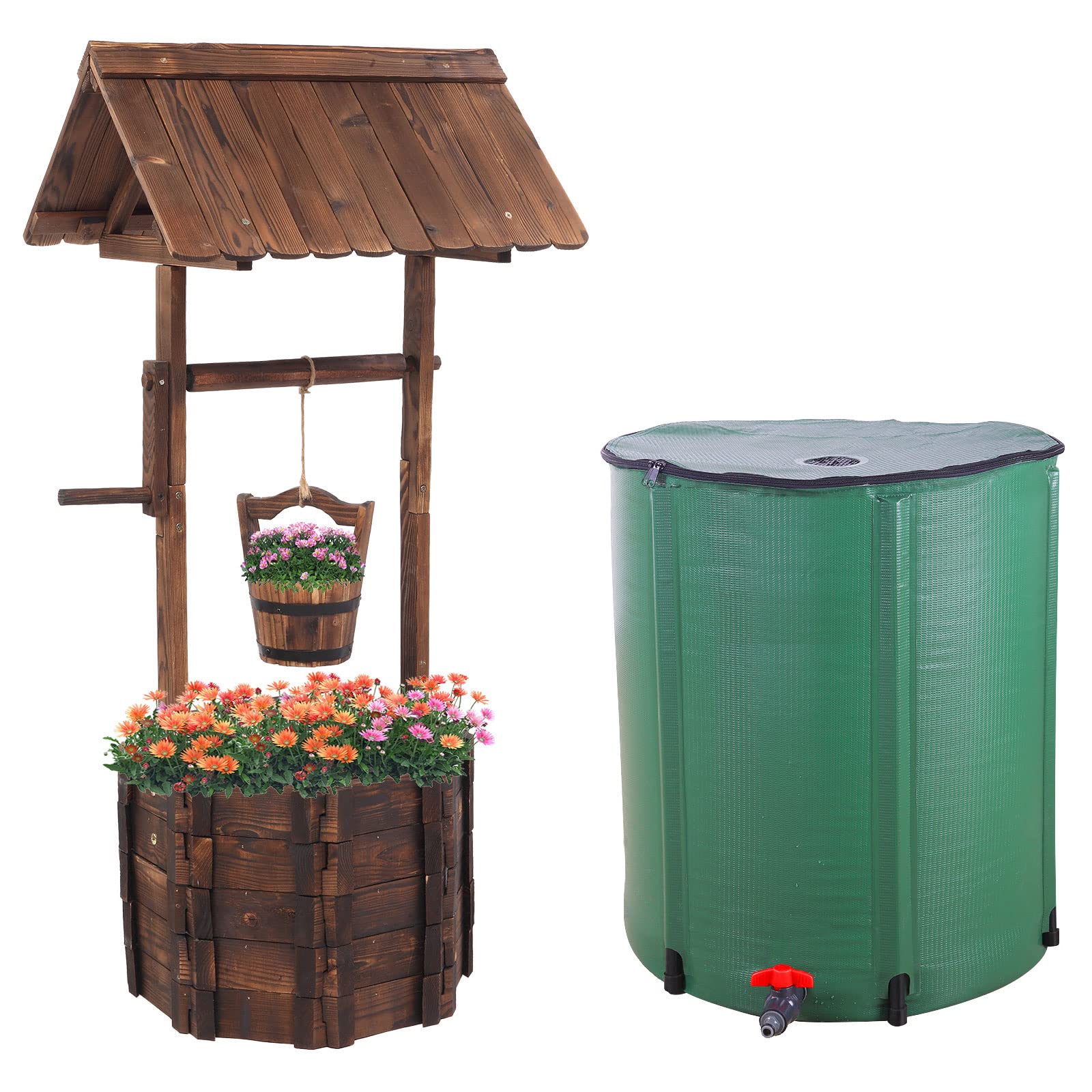 Buy VINGLI 50 Gallon Rain Barrel with Wooden Wishing Well er for