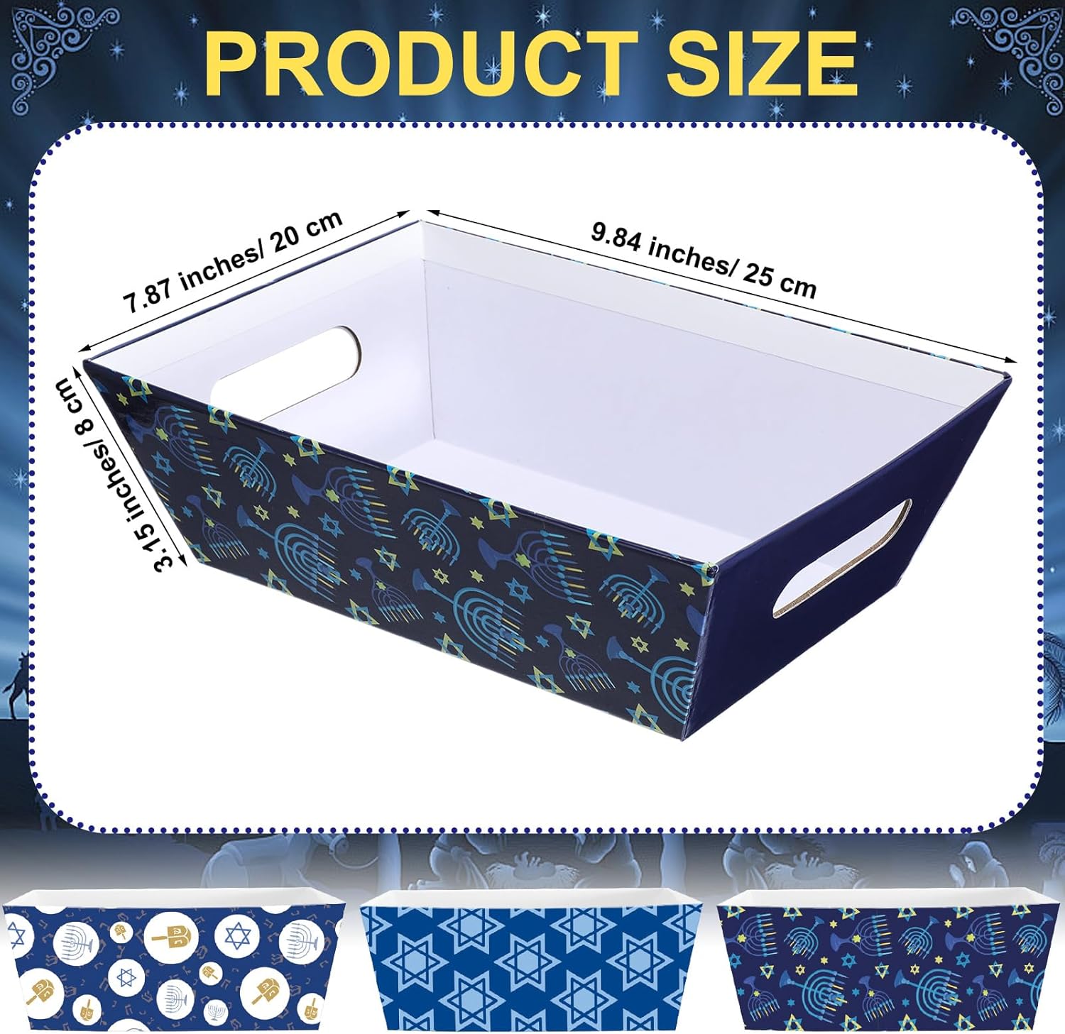 Marspark 18 Pcs 6 Set Hanukkah Bags for Gifts 8x10'' Chanukah Gift Menorahs Star Basket Boxes Empty to Fill with Gifts Blue Pull Bows Cellophane Wrapping Supplies for Hanukkah Party Favor Decorating - Image 2