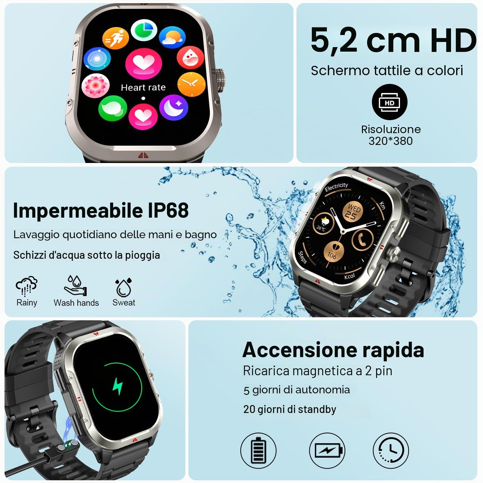 Jugeman Smartwatch Uomo, 1,43" HD Orologio Smartwatch Uomo con Chiamata Bluetooth,Militari Smart Watch Tracker 160+ Modalità Sportive