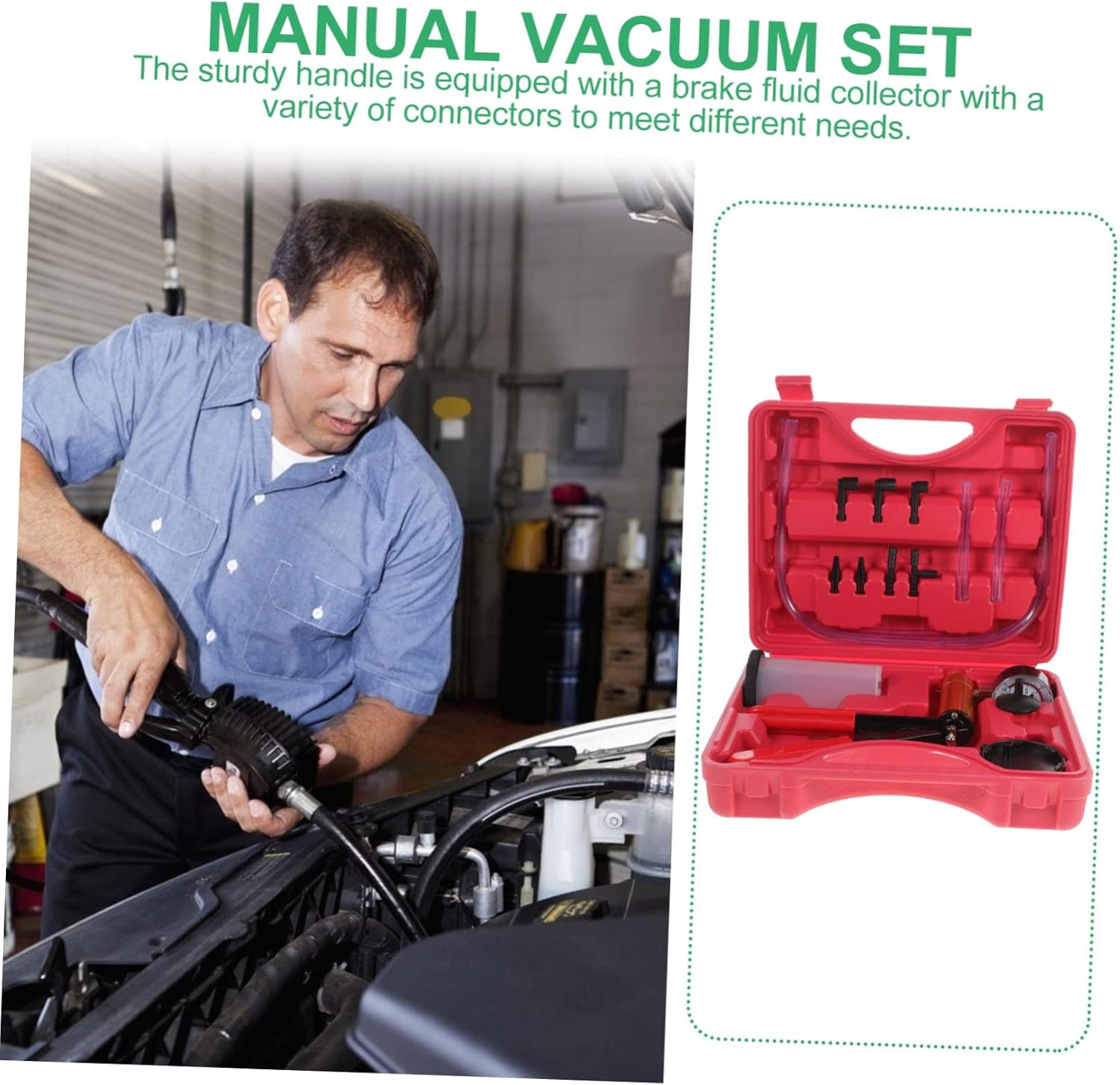 Cabilock 1 Set Hand Held Pump with Brake Bleeder Kit Gauge Manual Fluid Tool for Auto Maintenance Includes Adapters for All Vehicles Reliable Easy to Store