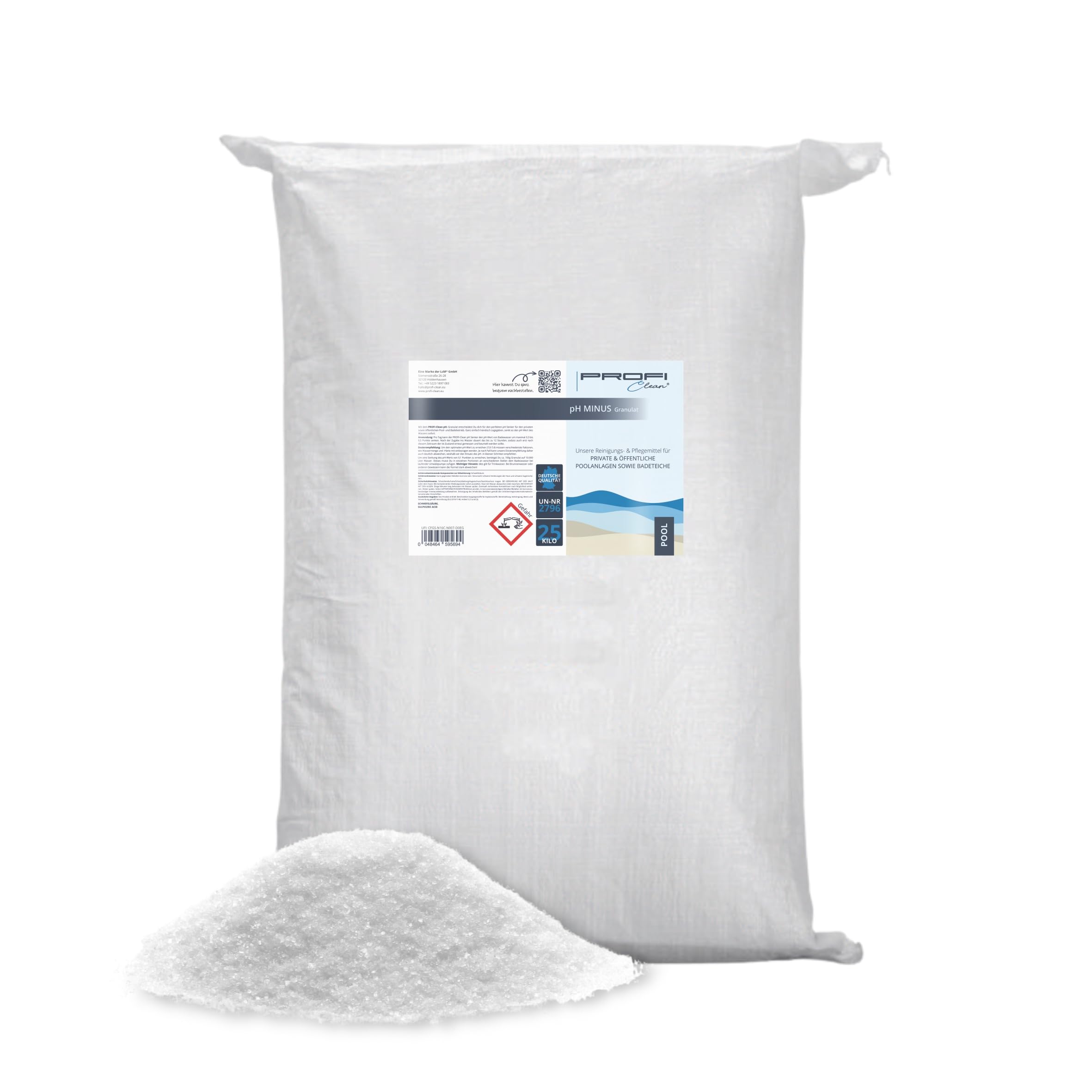PROFI-Clean® granulat pH - minus obniżacz pH, worek 25 kg, obniżenie wartości pH, basen, brodzik i basen