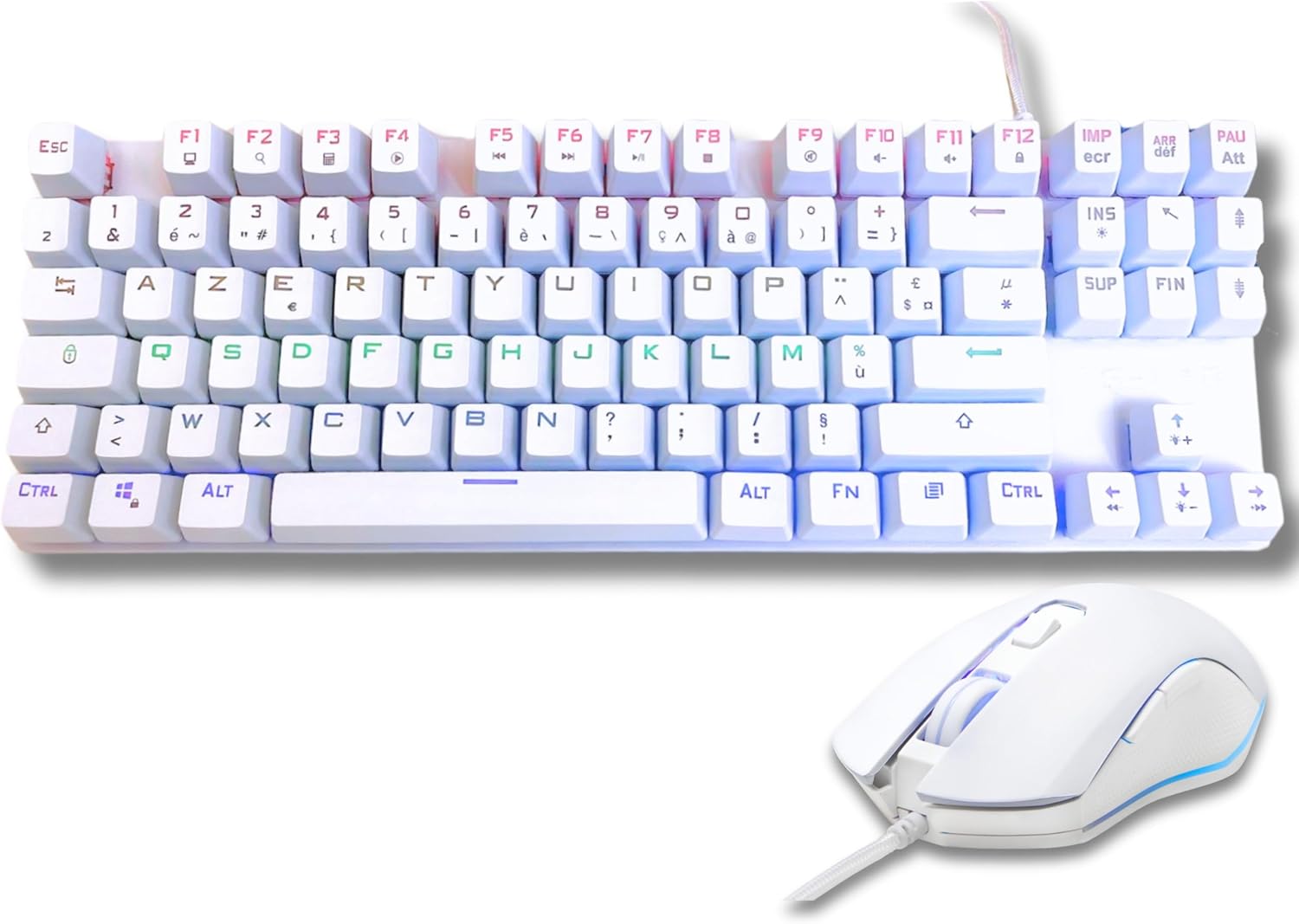 The G-Lab Combo Mercury - Pack Clavier Et Souris Gamer Mécanique Programmable- Clavier Gaming Mécanique Tkl, RGB, Switch Red, Azerty- Souris Gaming RGB, 6 Boutons 7200 Dpi [Blanc] - New
