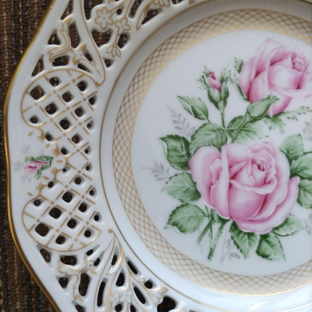 ドイツ　ババリア　シューマン　金彩　透かし模様　バラ文様　コンポティエ ドイツ ババリア シューマン 金彩 透かし模様 バラ文様 コンポティエ