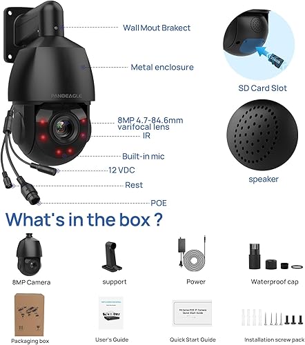 Miniatura 9 de PANOEAGLE Cámara IP PTZ PoE de 4K 8MP para exteriores con zoom óptico de inclinación panorámica 18X, detección humanavehículo, conversación