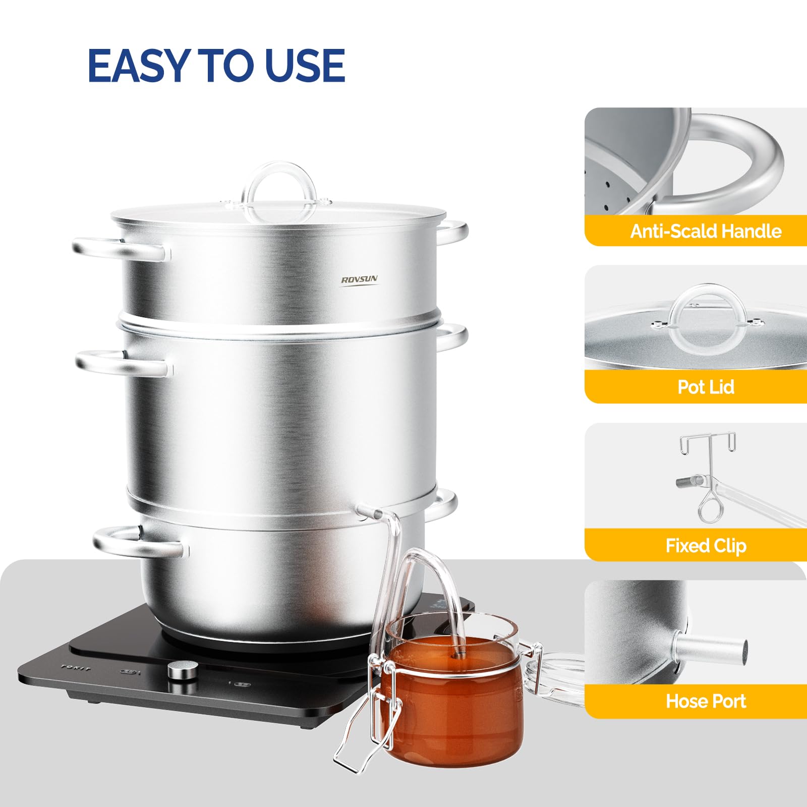 ROVSUN 15 L Dampfentsafter aus Edelstahl, Entsafter für Obst und Gemüse, Saftpresse für alle Herdarten geeignet auch Induktion Ø 27cm
