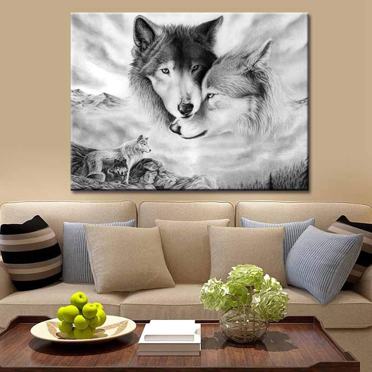 Wolf Canvas Prints Wall Art Abstract Poster Black and White Modern Art Decor Painting for Living Room Bedroom Home Decorations(Unframed,16x20inches)
