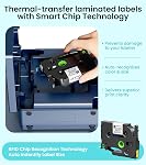 D210S H1100 D480BT P780BT E1000 Recharges de fabricant d'étiquettes, 12mm 0.47 Bande blanche stratifiée, facile à peler & Étiquettes sans résidus étanches avec chip, noir sur blanc 0.47 cm x 26.2 pieds 12mm x 8m 4PK