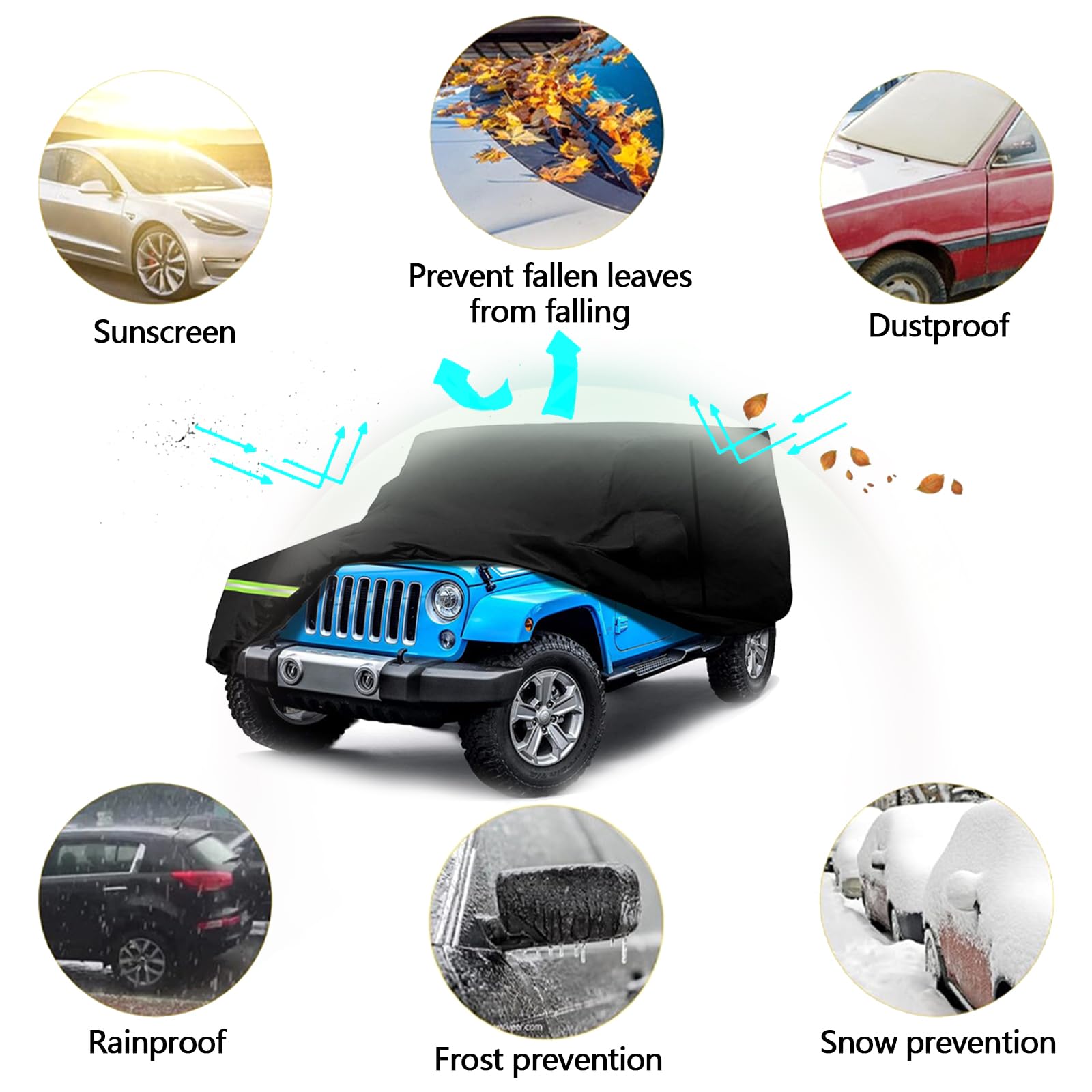 Copriauto Impermeabile per Wrangler 2 Porte - Anti UV Esterno Interno per CJ YJ TJ e JK - Completo per Garage a 2 Porte - Copertura per Tutte Le Stagioni