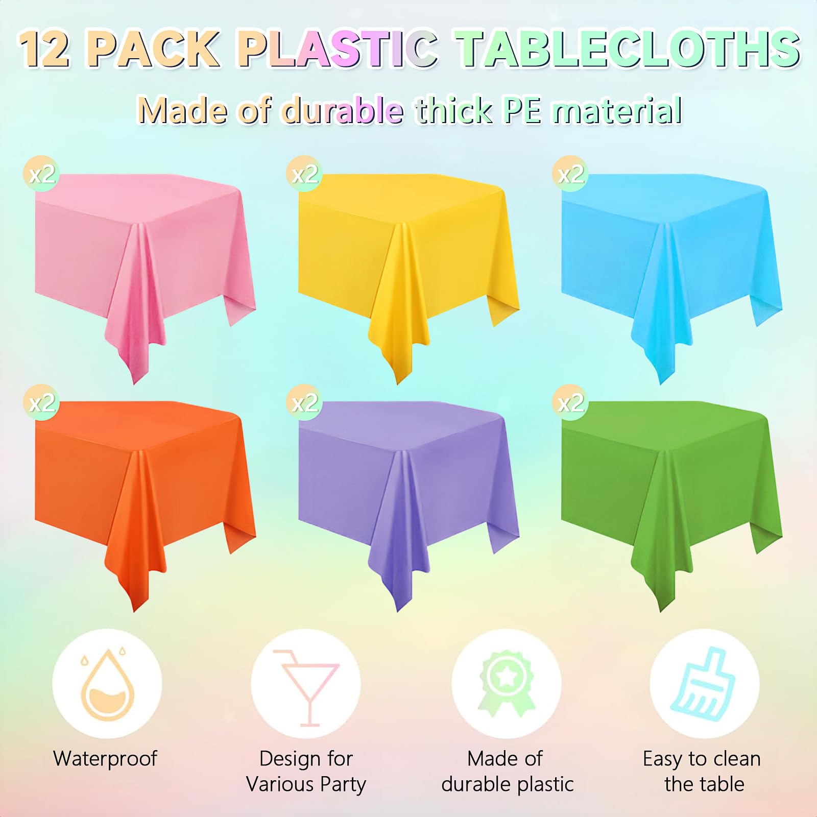 LYCN 12 Pack Colourful Tablecloths, Summer Table Covers - Image 2