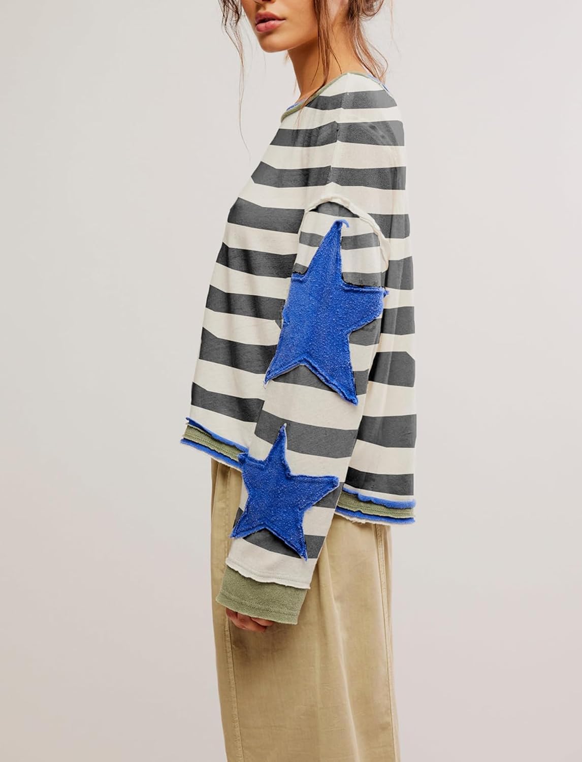 Women Oversized Sweatshirt Star Graphic Drop Shoulder Sloutchy Fit Pullover Tops Y2k Long Sleeve Shirt - Image 3