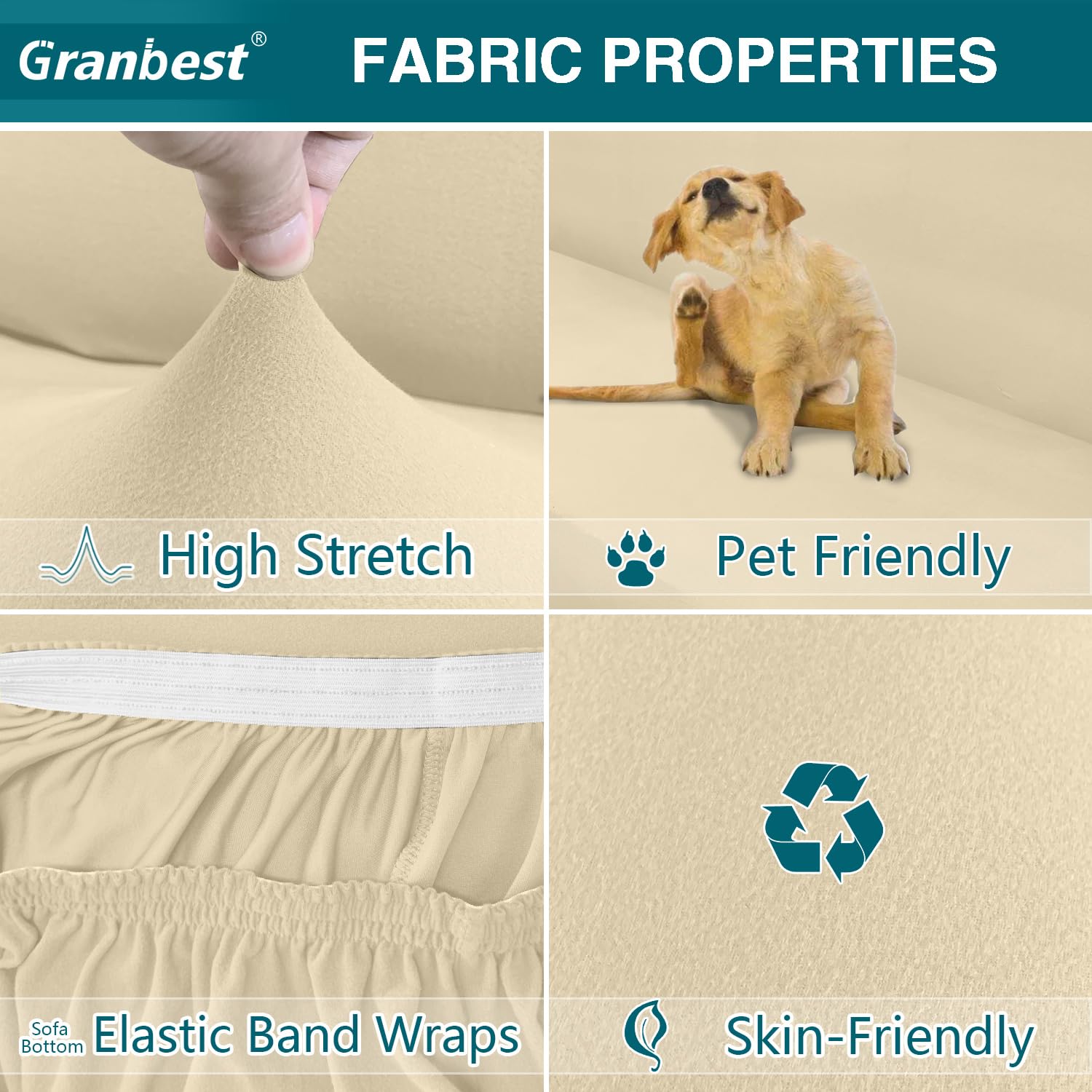 Granbest Copridivano elasticizzato a 3 posti, super morbido, elastan, copridivano per cani, animali domestici, protezione per mobili con fondo elastico (3 posti, cachi)