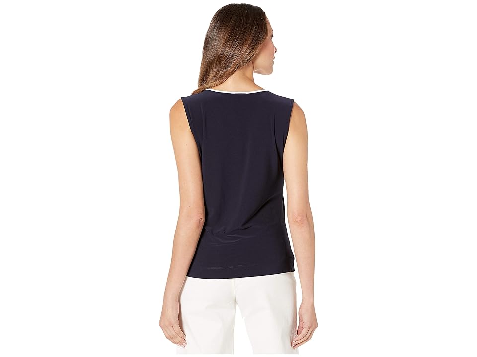 

Tommy Hilfiger Keyhole V-Neck Sleeveless Knit Tank (Midnight/Ivory) Women's Clothing, Gray
