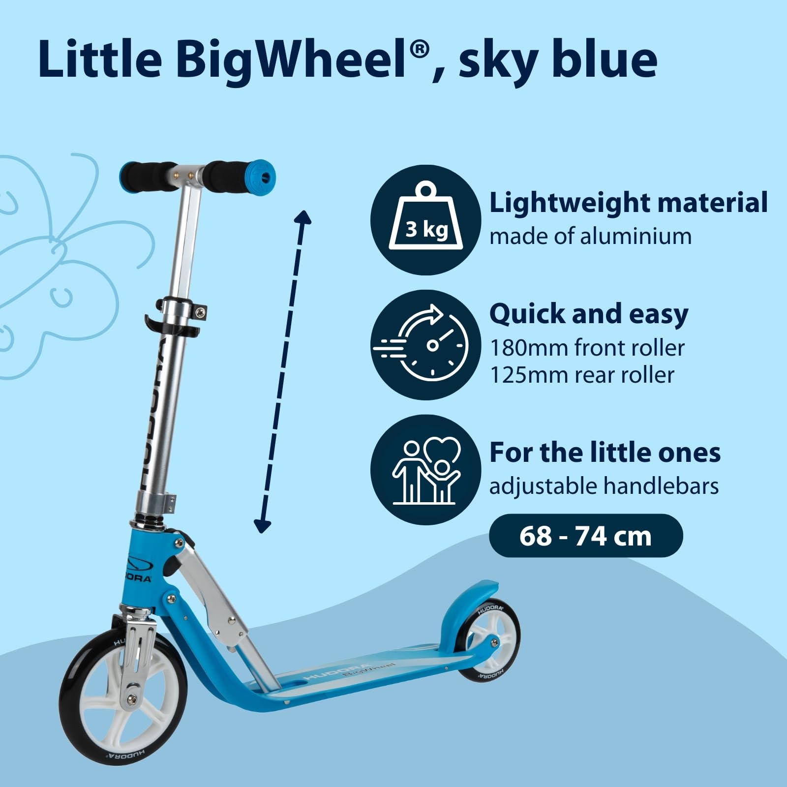 HUDORA Little BigWheel Scooter I bezpieczna aluminiowa hulajnoga dla dzieci od 3 lat I składana hulajnoga miejska z regulacją wysokości do 100 kg I stabilna hulajnoga z dużymi oponami