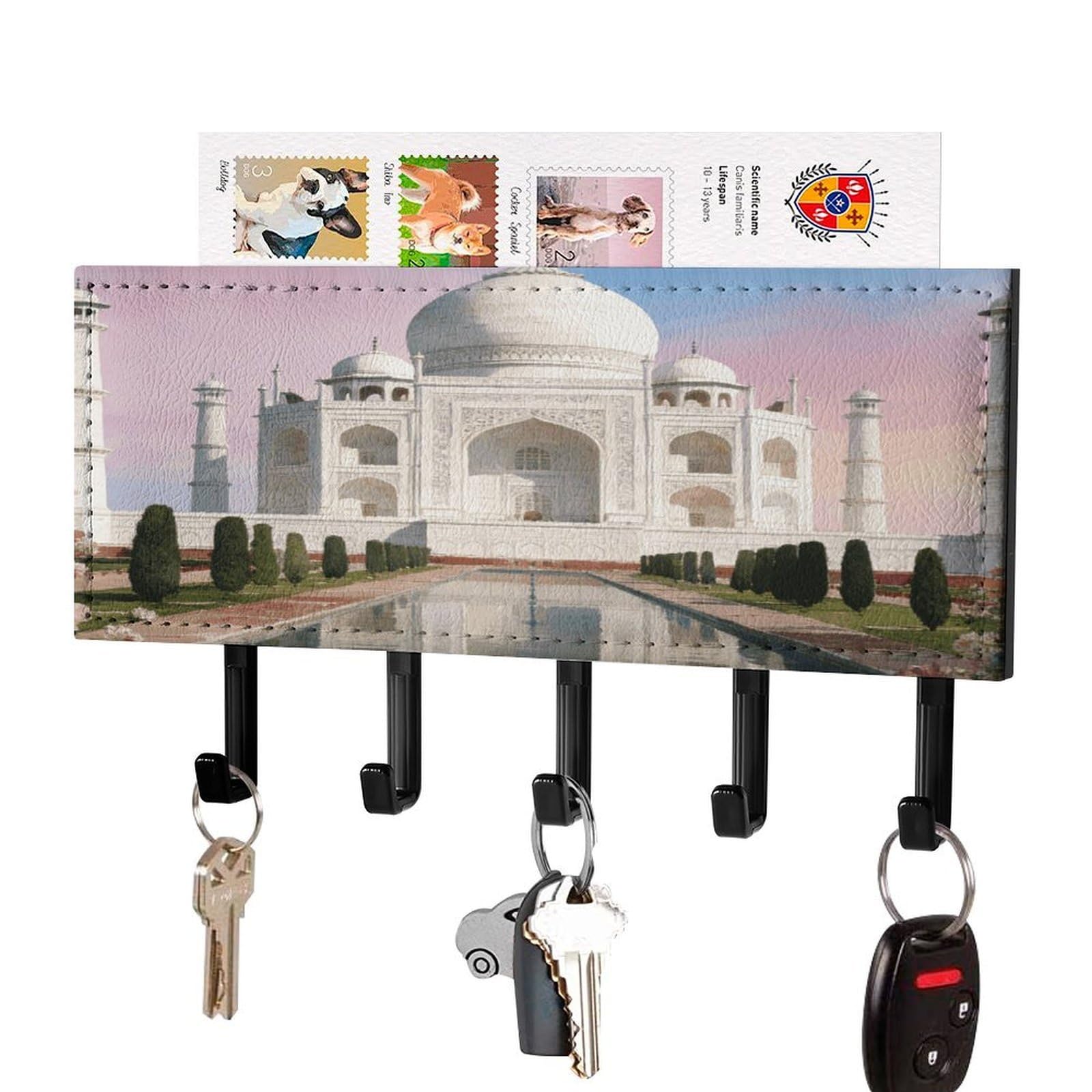 Vstadank Black-Style Taj Key Holder Wall Mount Pu Key Rack Decorative Key And Mail Holder Wall Key Organizer With 5 Key Hooks Key Hanger For Entryway Kitchen Living Room Office Doorway Decor Black