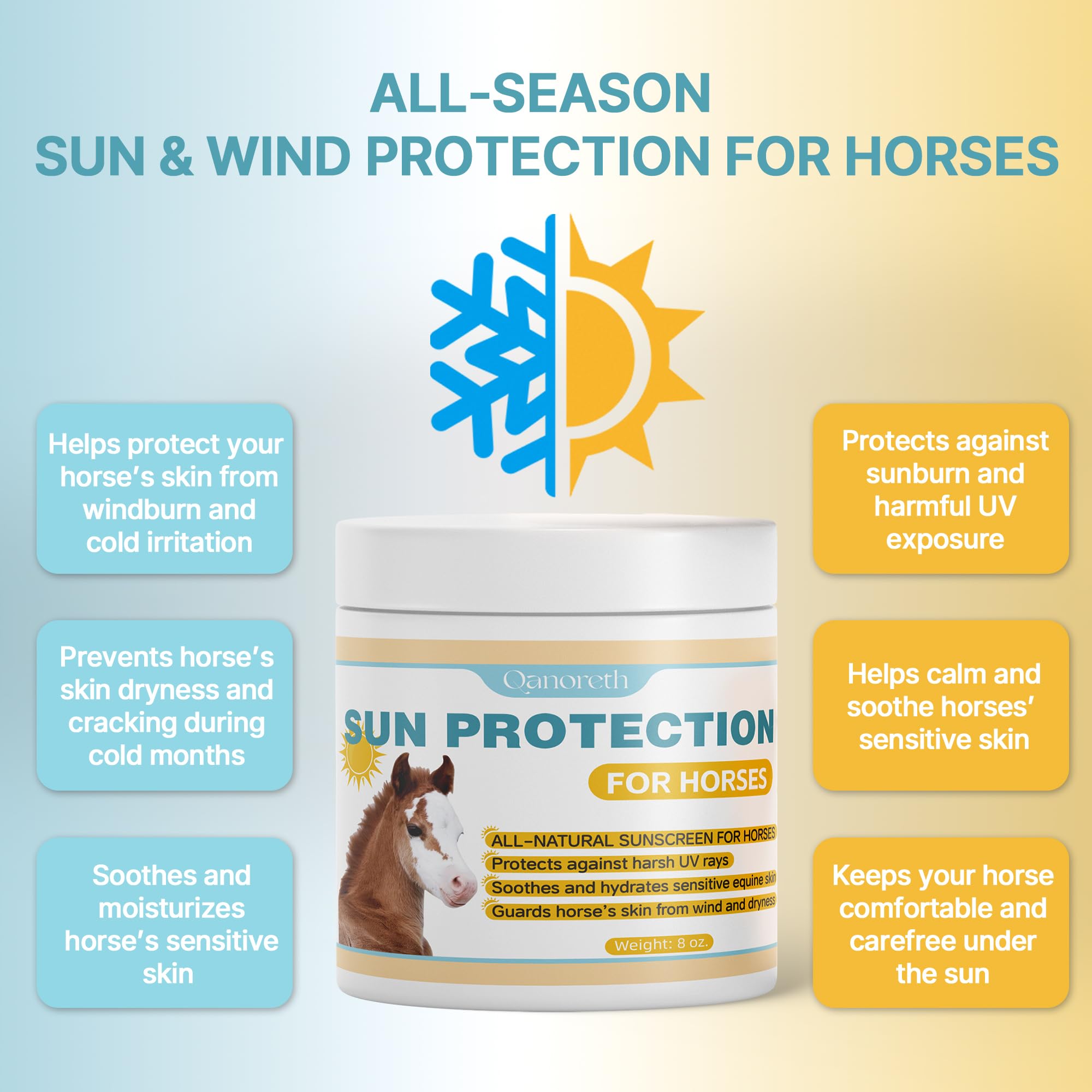 Protector solar de caballo para nariz y piel rosa sensible, protector solar natural para caballos con óxido de zinc no nano, protege contra quemaduras solares, quemaduras por viento y sequedad
