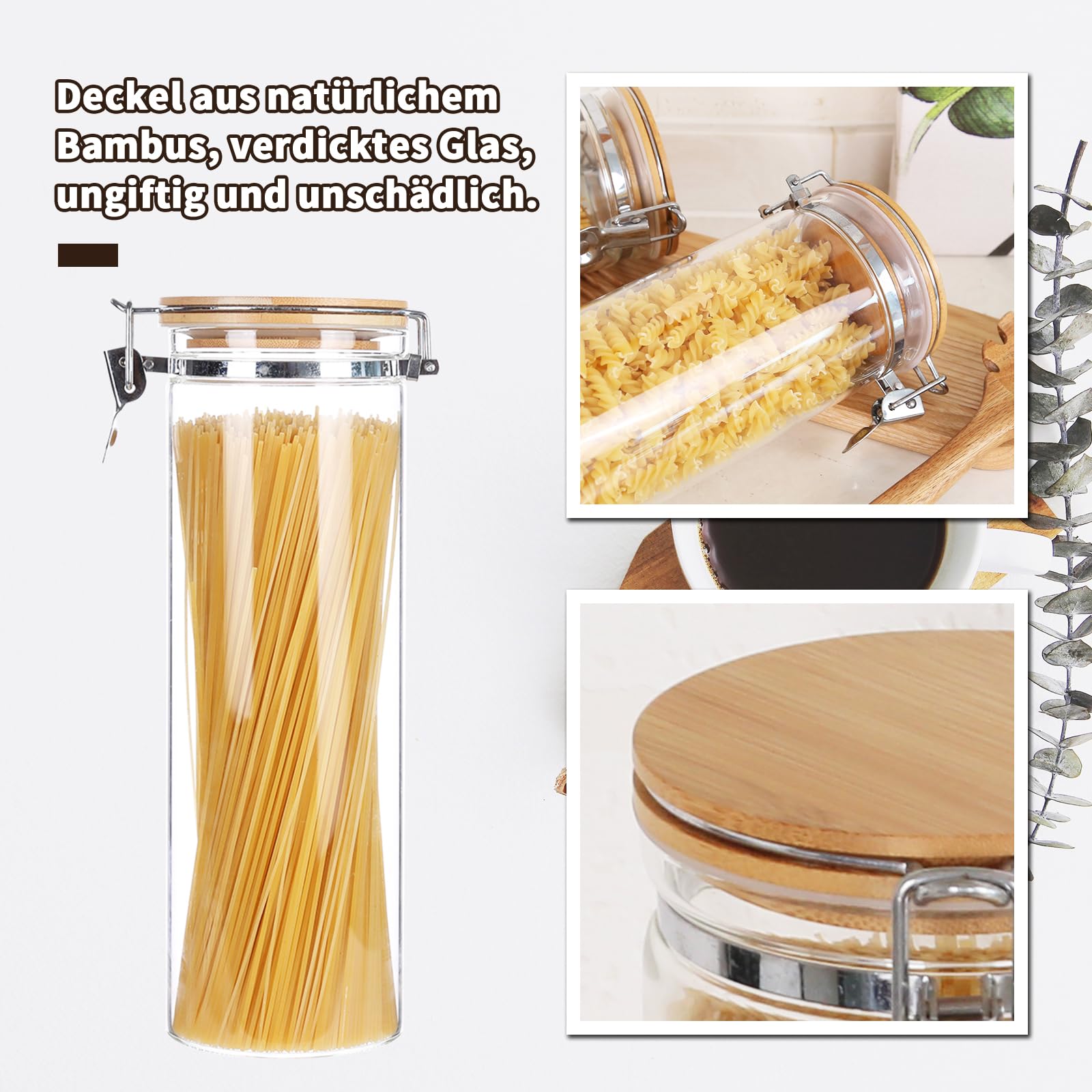 Ken's Vorratsbehälter Spaghetti Glas - spaghettidose glas mit deckel luftdicht - spaghetti aufbewahrung glas - 2000 ML
