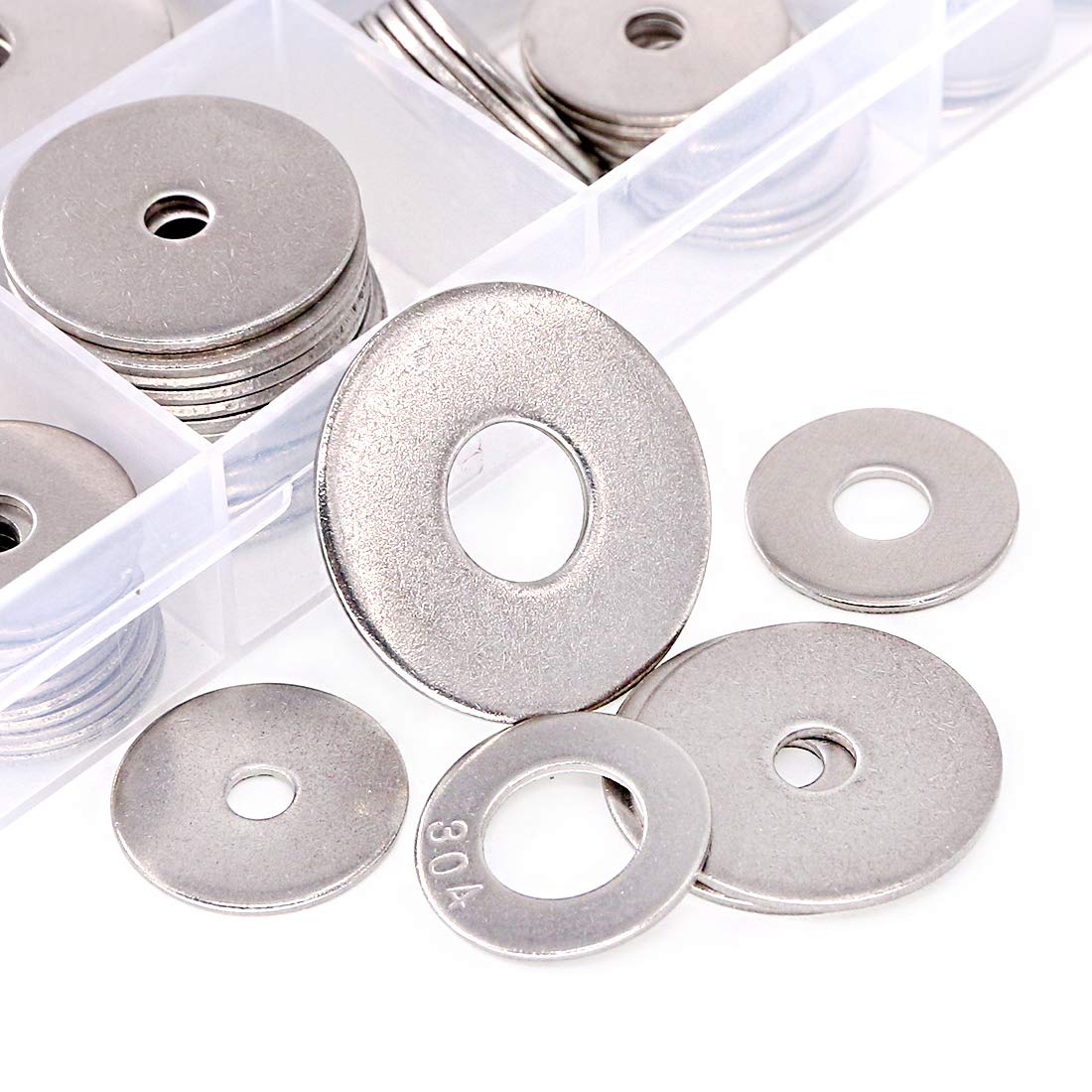 Swpeet 175 Rondelle Piane In Acciaio INOX 304 - 15 Misure Da M3 A M12, Kit Per Auto, Casa E Officina
