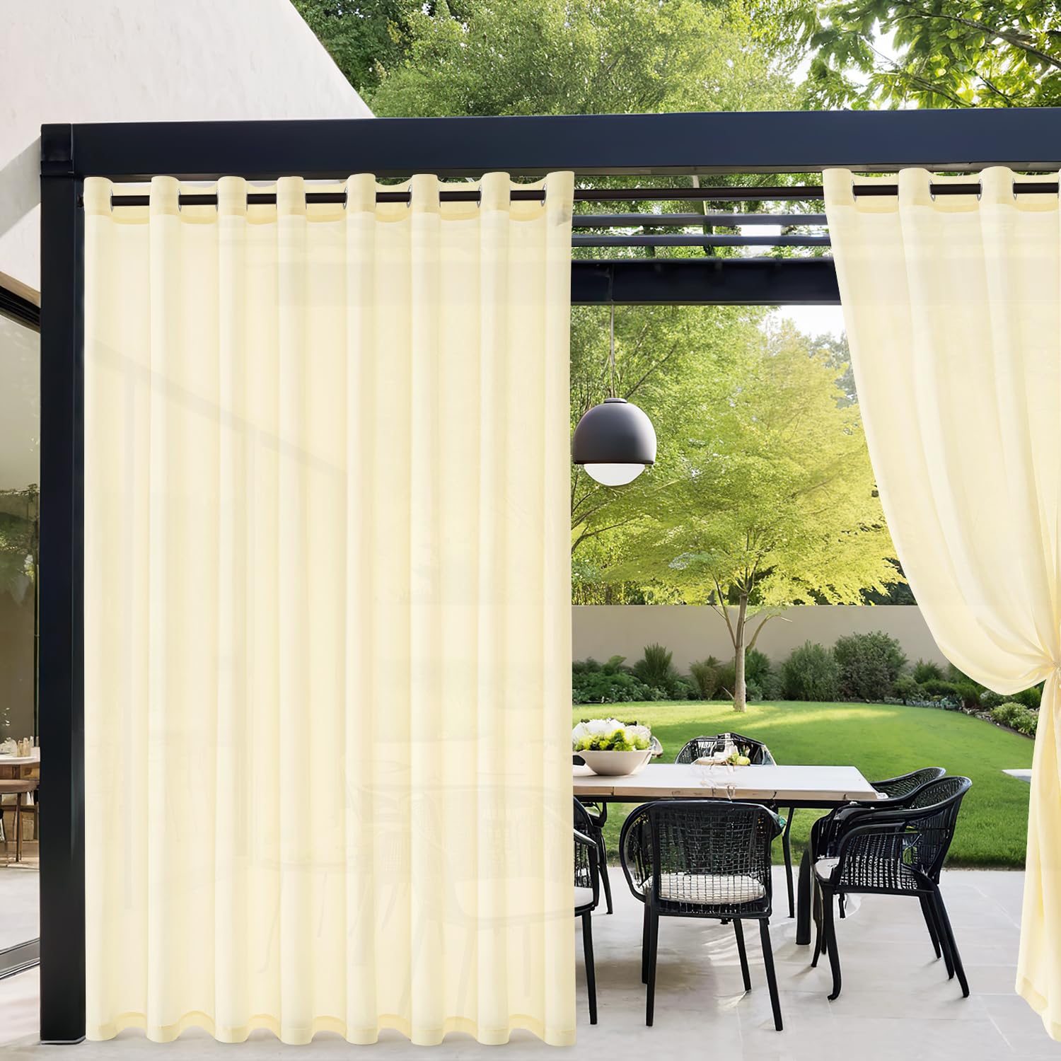 MIULEE Tende per Esterni Impermeabile con Occhielli 2 Pannelli, Tende da Esterno in Voile Semi-Trasparenti per Giardino, Balcone e Gazebo, Beige 140×240cm