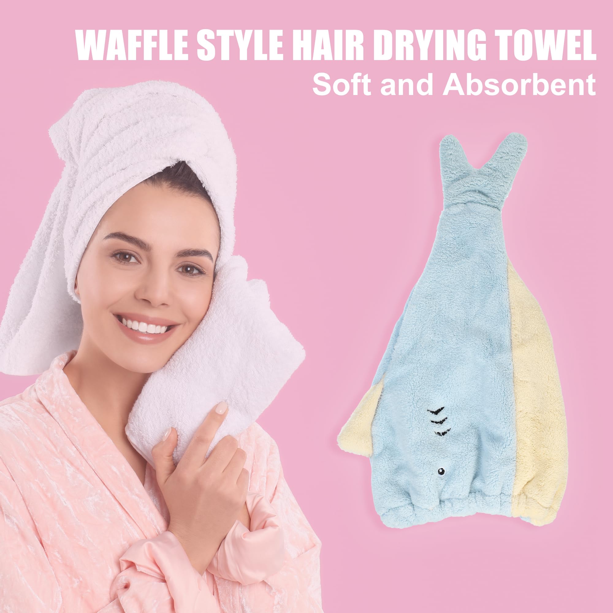 VOCOSTE Teenager Hair Drying Towel Dry Cap, Towel Cap Quick Drying, Lightweight Strong Absorbent, for After Bath Drying Hair, Blue