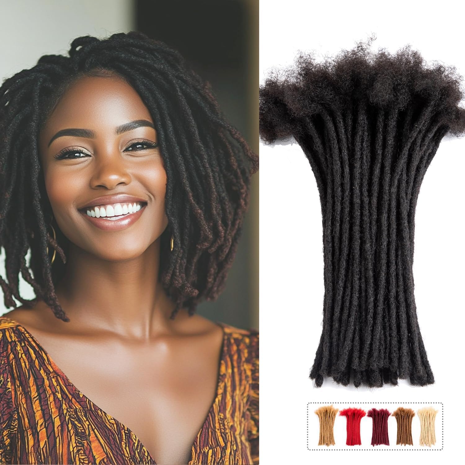Teresa 8 Inch 0.4cm Width Loc Extension Human Hair Natural Black 60 Strands Full Hand-made Permanent Locs Extensions Can Be Dyed and Bleached for Men/