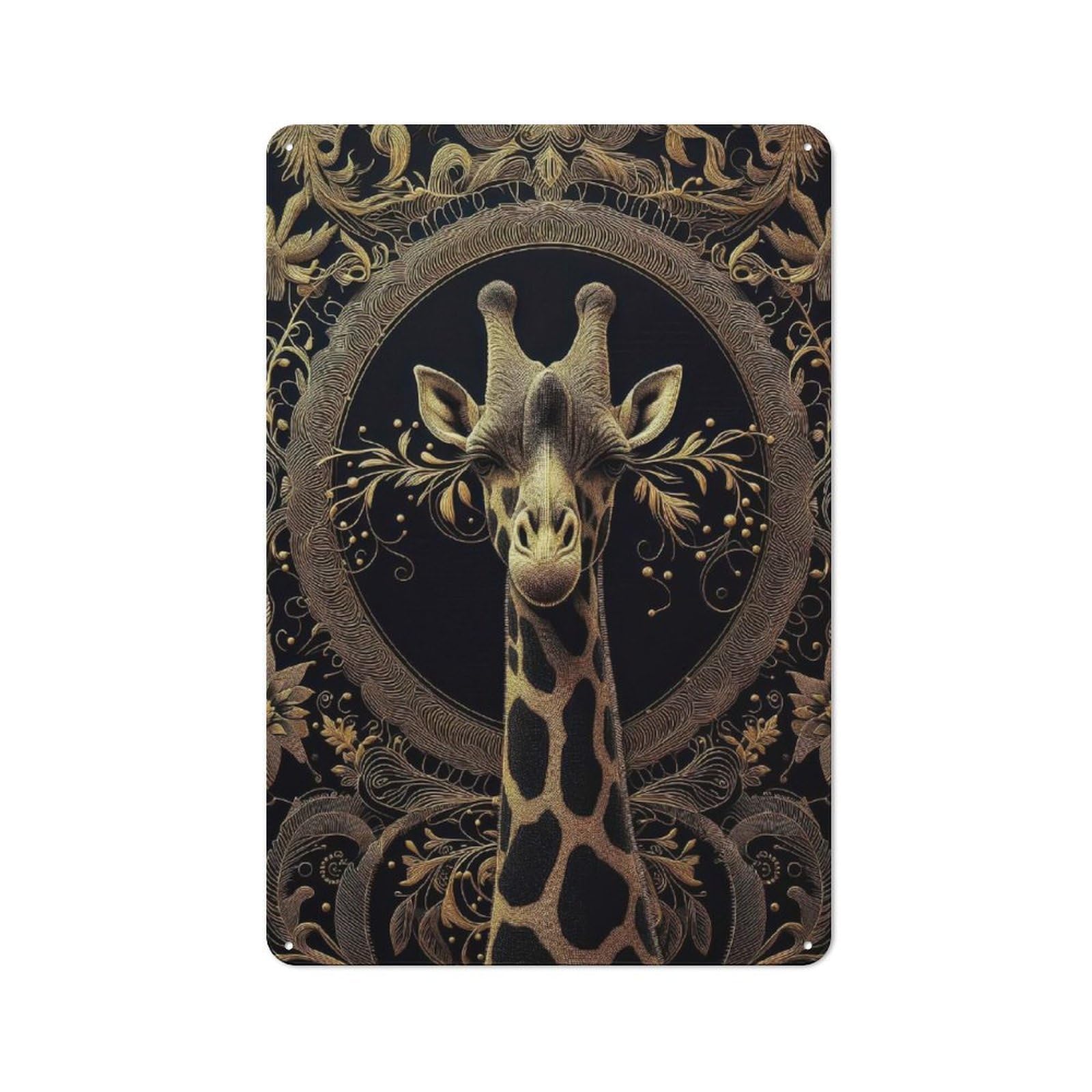 Junmoney Style-9 Rustic Metal Sign With Golden Giraffe Portrait Design 30X20cm, Farmhouse Farmhouse Wall Decor For Dining Room, Cafe, Entryway Or Family Room