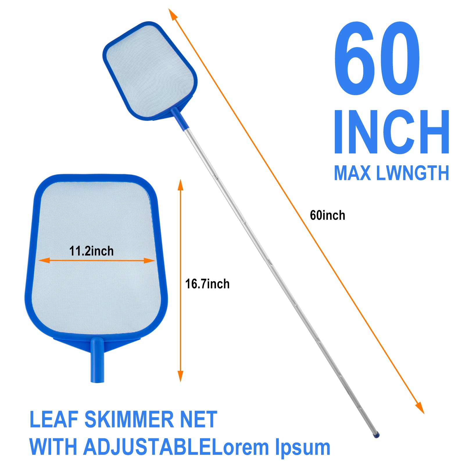 Skimmer de piscina – Red de skimmer de piscina con poste, poste de aluminio telescópico ajustable de 5 secciones, 23 a 60 pulgadas, rastrillo de malla ultrafina, skimmer de hojas de piscina para