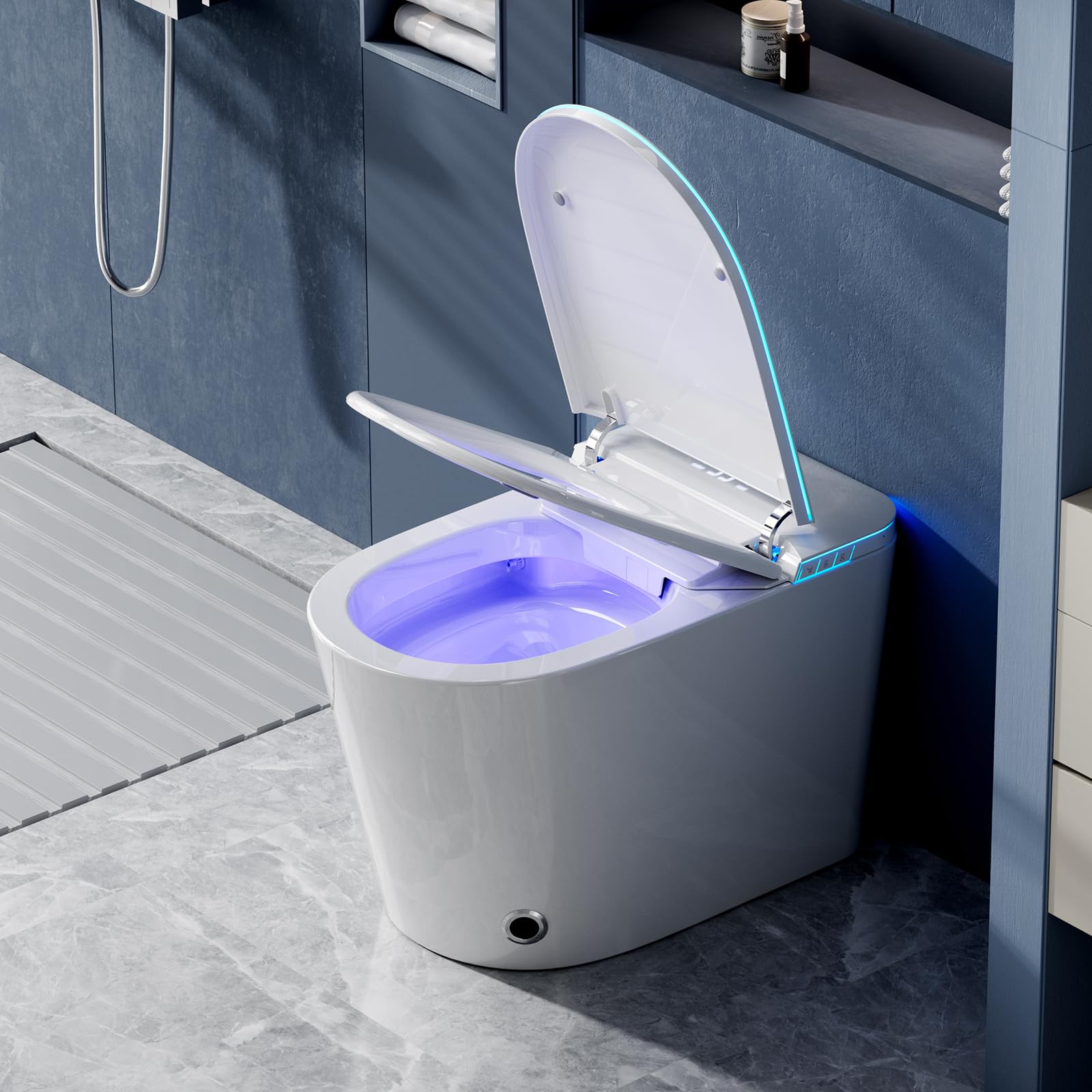 smart toilet with bidet built in, bidet toilet with heated seat and night light, modern tankless toilet with uv for bathroom, one piece toilets with soft close, dryer, foot sensor, auto lid&seat