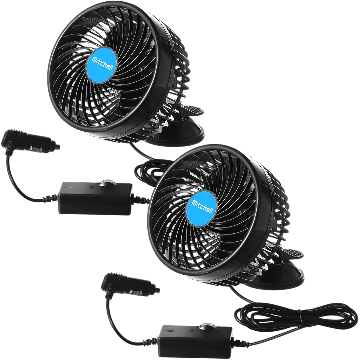 2 Pcs 360 Degree Car Fan 6'' 12v Fan Car Window Portable Seat Cooling with Stepless Speed Regulation and Cigarette Lighter Plug for Suv,Vehicles, Buses (Suction Cup)