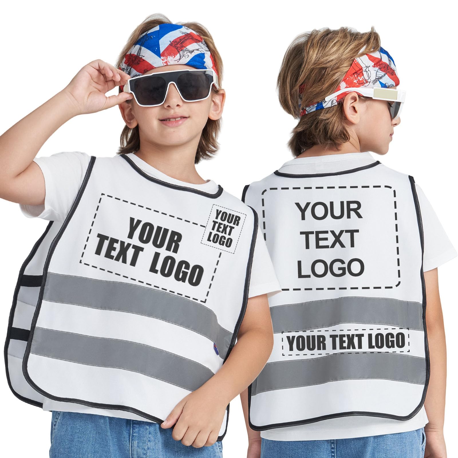 AYKRM Personalised Printed white Hi Vis Vests for Kids custom 2-5 Year children High Visibility Reflective Vest white High Vis Vests Jacket