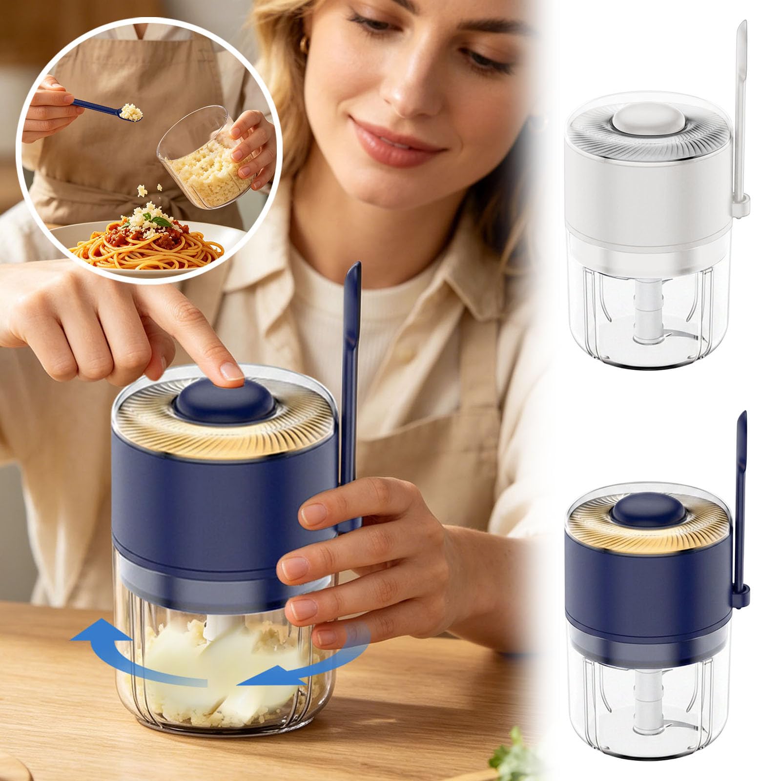 Picadora y picadora eléctrica de ajos, mini cortador de verduras, inalámbrico e inalámbrico, procesador de alimentos fácil de limpiar para ajo, carne, jengibre, tazón grande de vidrio