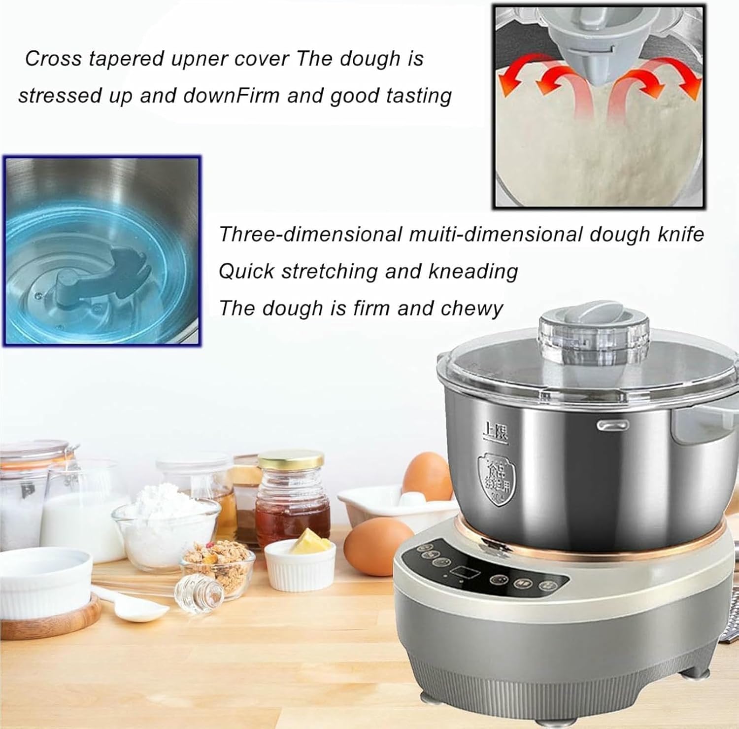 5kg/8kg Commercial Spiral Dough Mixer, 2200W Stainless Steel, Dough Kneading Machine, with Dual Rotation &, for Bakery, Pizzeria & Restaurant
