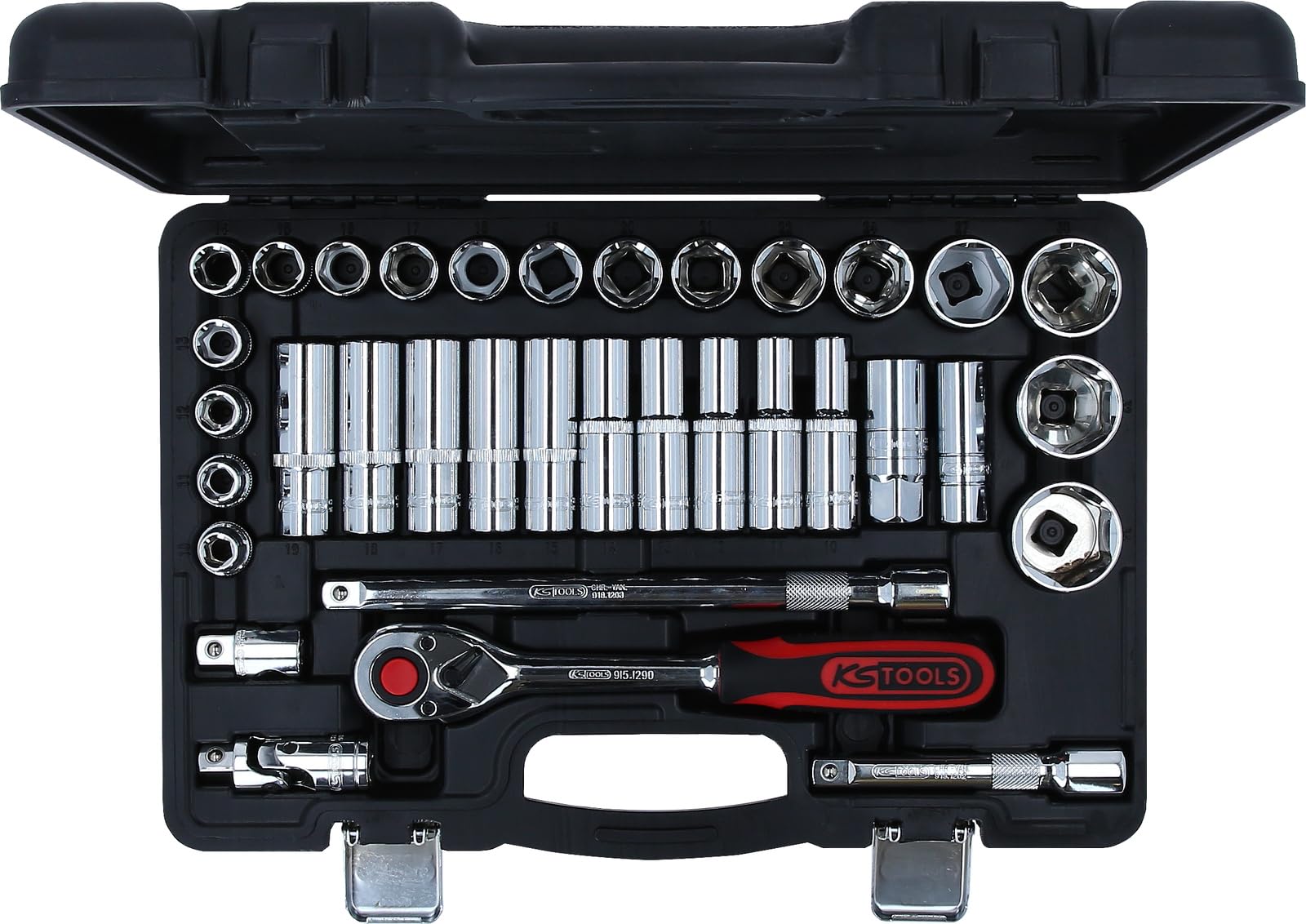 KS TOOLS Coffret Douilles CHROMEplus 102 Pièces, 1/4" Et 1/2", Cliquet 72 Dents, Malle Alu