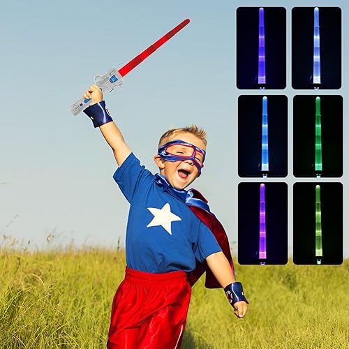 Miniatura 9 de Paquete de 2 sables de luz, 2 en 1, retráctiles, 7 colores intercambiables, sables de luz LED con sonido, espadas de luz LED expandibles, oscilación