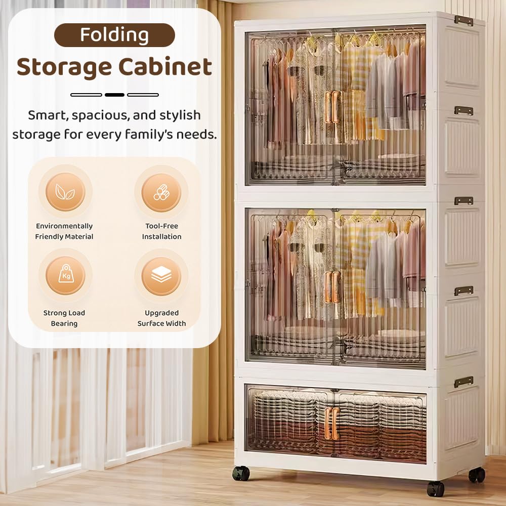 StarAndDaisy Kids Wardrobe/Multifunctional Collapsible Plastic Wardrobe/Almirah for Kids- CStorage Cabinet – Dustproof Organizer for Clothes, Toys & Books (2-Wardrobe-1-Folding-Box) - Image 3 thumbnail