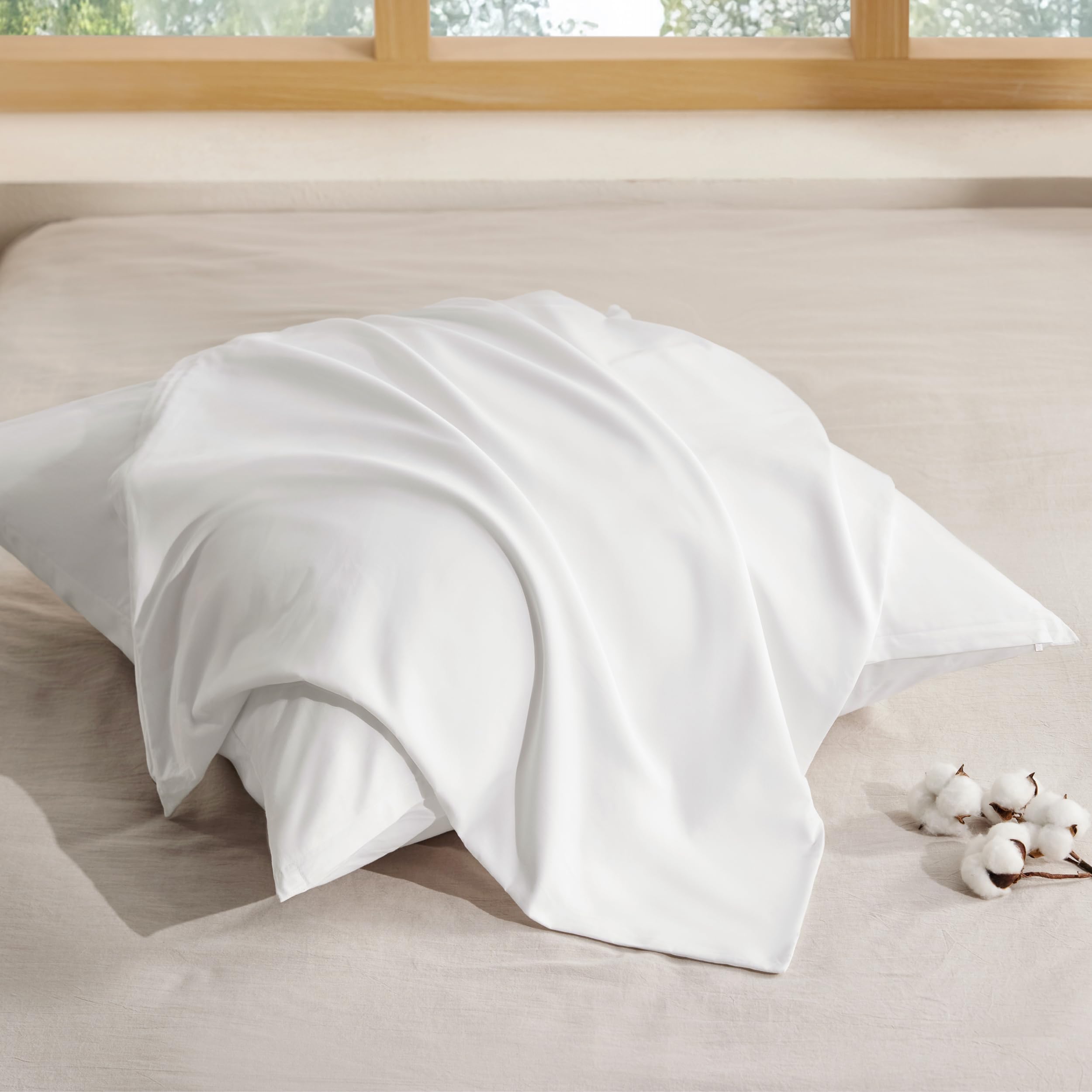 BEDSURE Kissenbezug 80x80 2er Set - 100% Baumwolle Kopfkissenbezug 80x80, Kissenbezüge mit Reißverschluss, Oeko-TEX, Kissenhülle - Weich Atmungsaktiv und Langlebig für Bett Sofa, Weiß