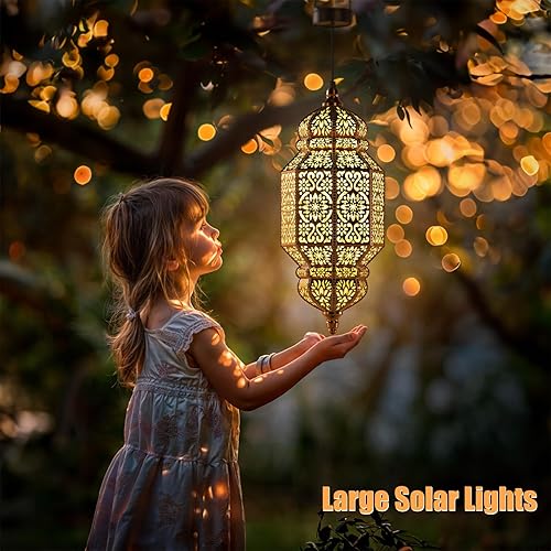 Vista 36 de Twinkya Luces solares colgantes para jardín al aire libre, farol solar impermeable, de metal, marroquí, decoración al aire libre para patio, camino