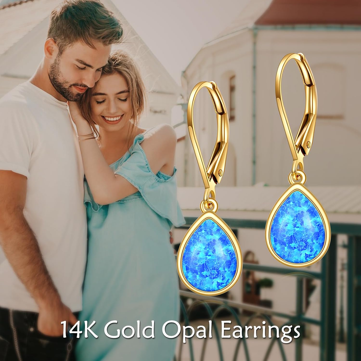 DOVRAN 14K Gold Birthstone Earrings for Women Real Gold Teardrop Leverback Earrings 14K Yellow Gold Jewelry Gifts